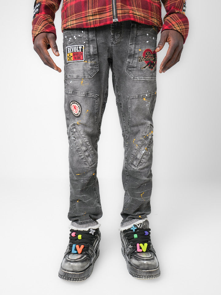 Revolt Worldwide Washed Gray Cargo Denim