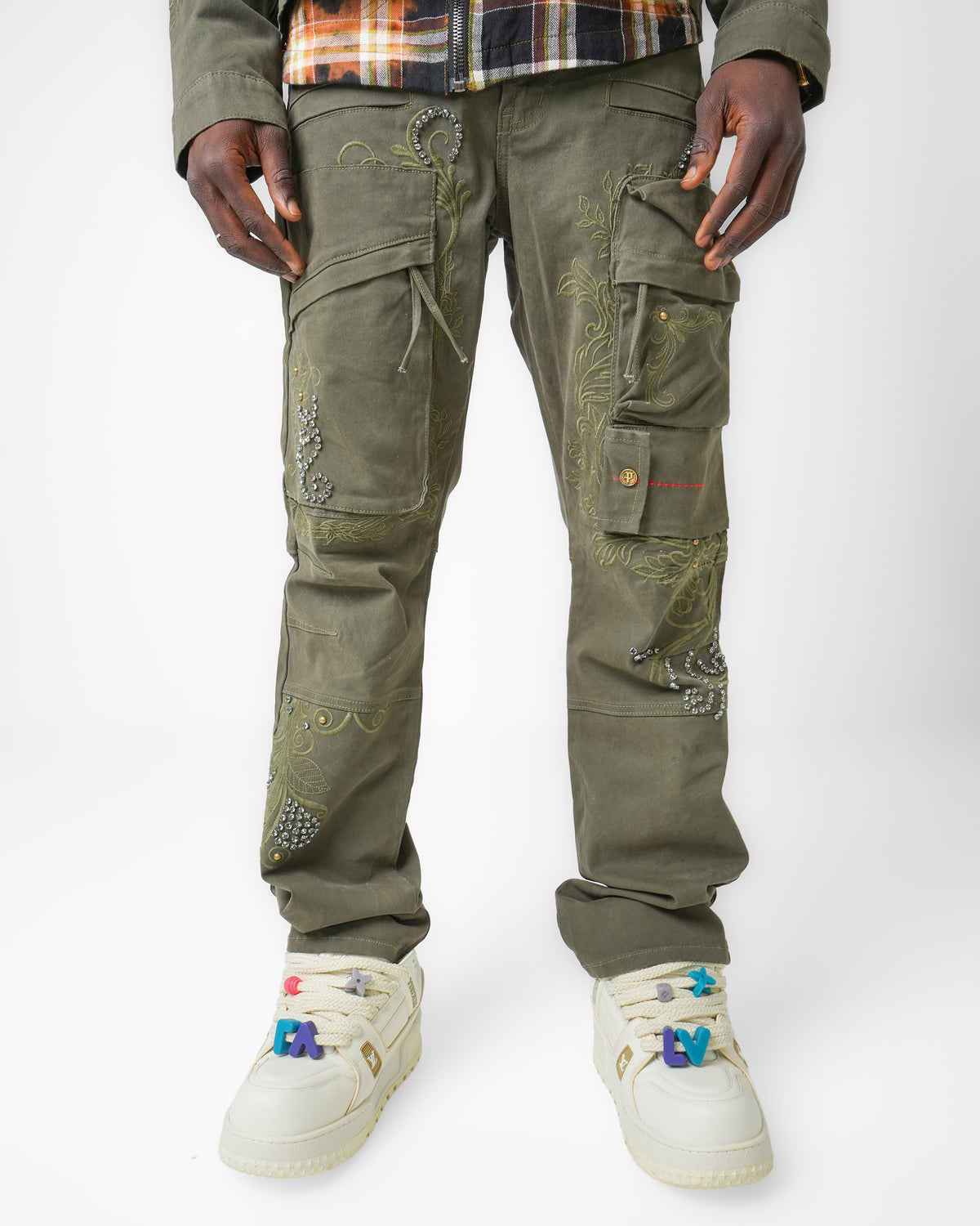 Gilded Garden Olive Cargo Denim