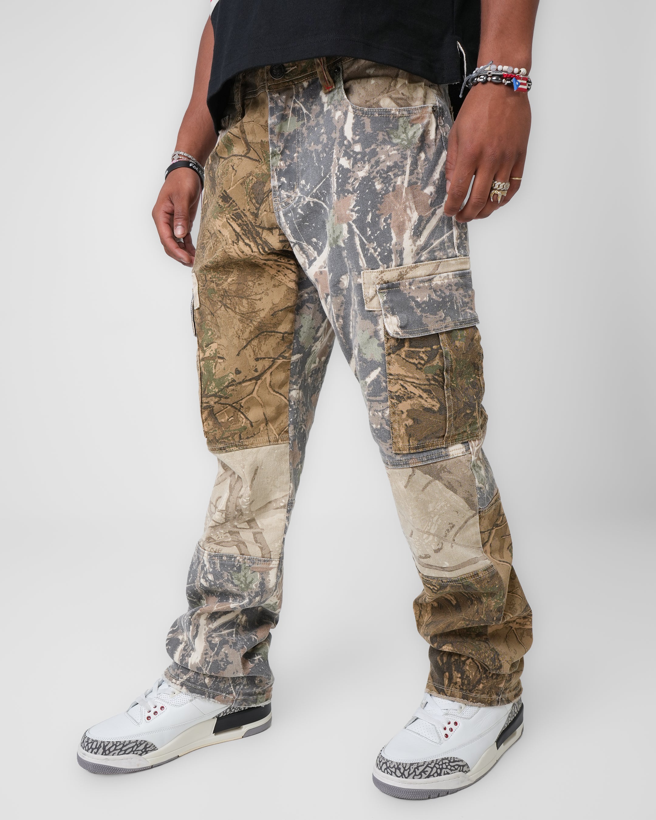 Tactical Mosaic Multi-Camo Cargo Denim