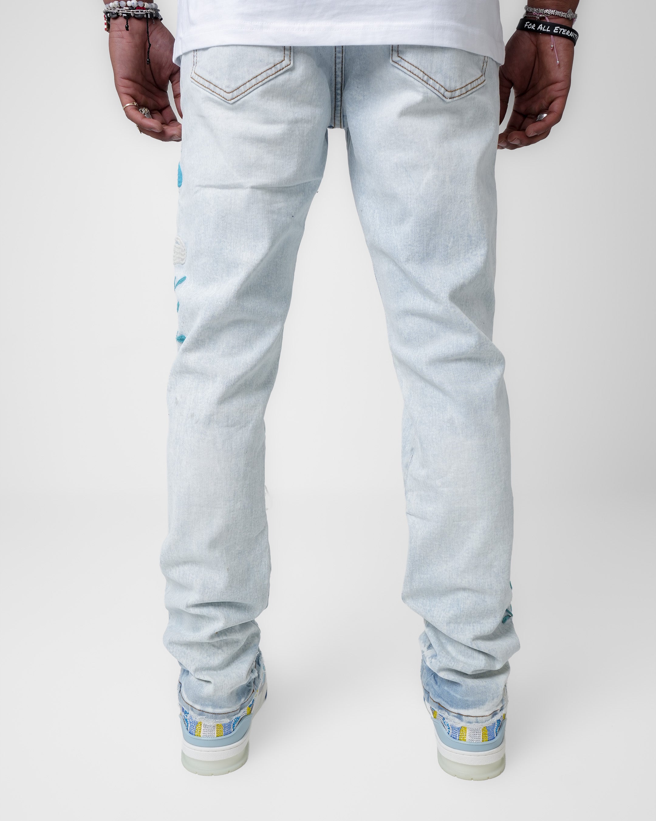 Aqua Fleur Light Embellished Denim