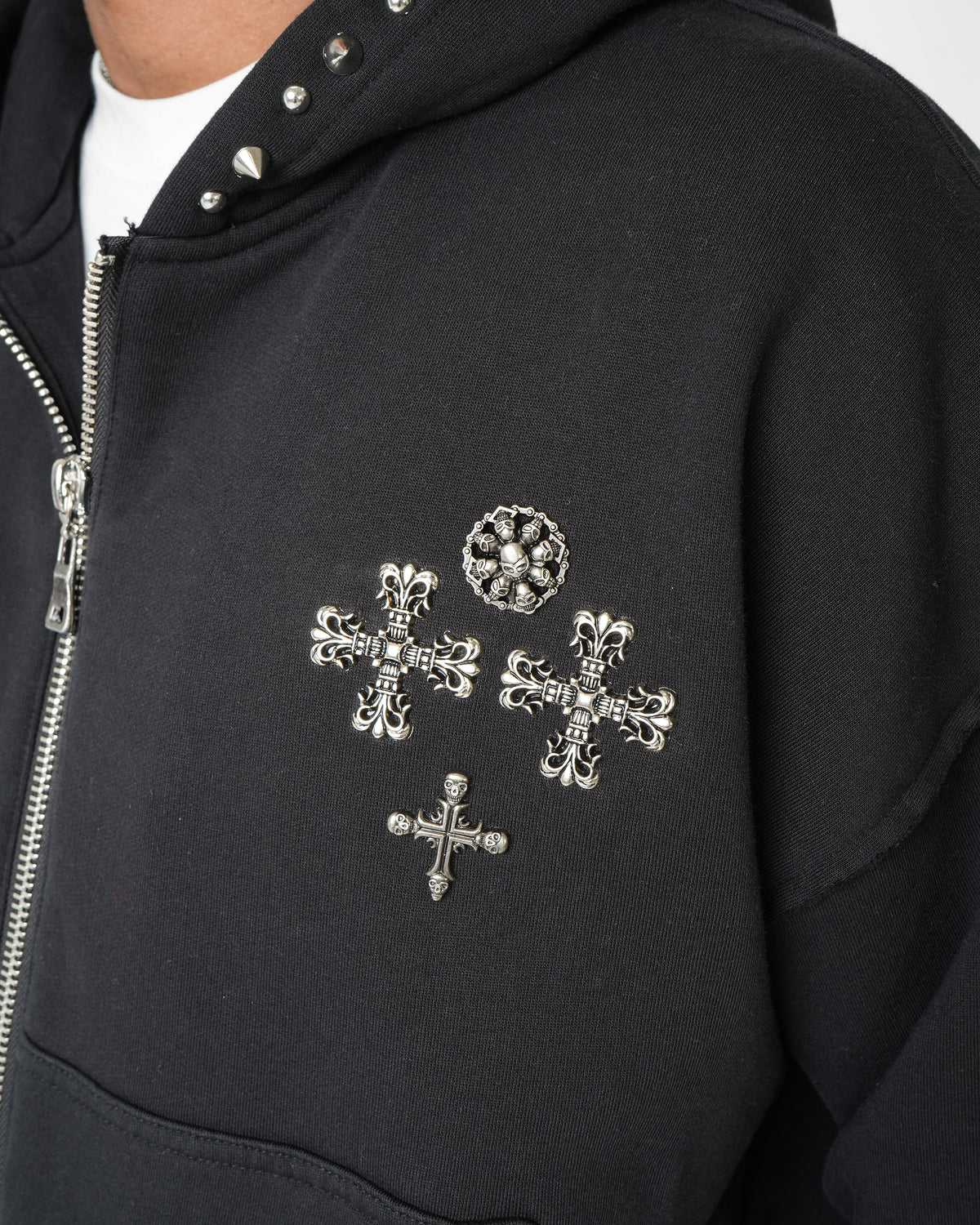 Gothic Cross Chrome Zip Hoodie