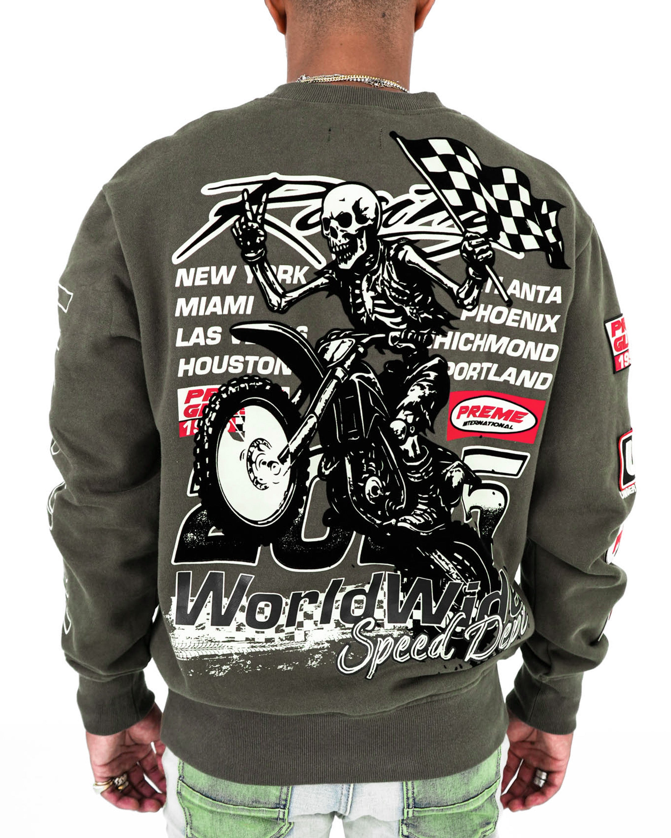 Devils Racing Olive Crewneck