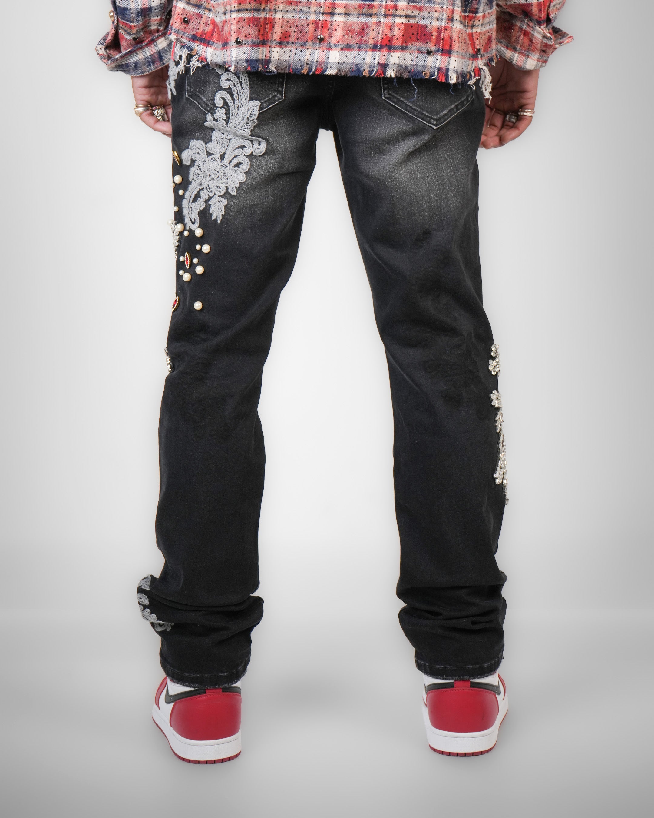 Bloodstone Baroque Crystal Black Denim Jean