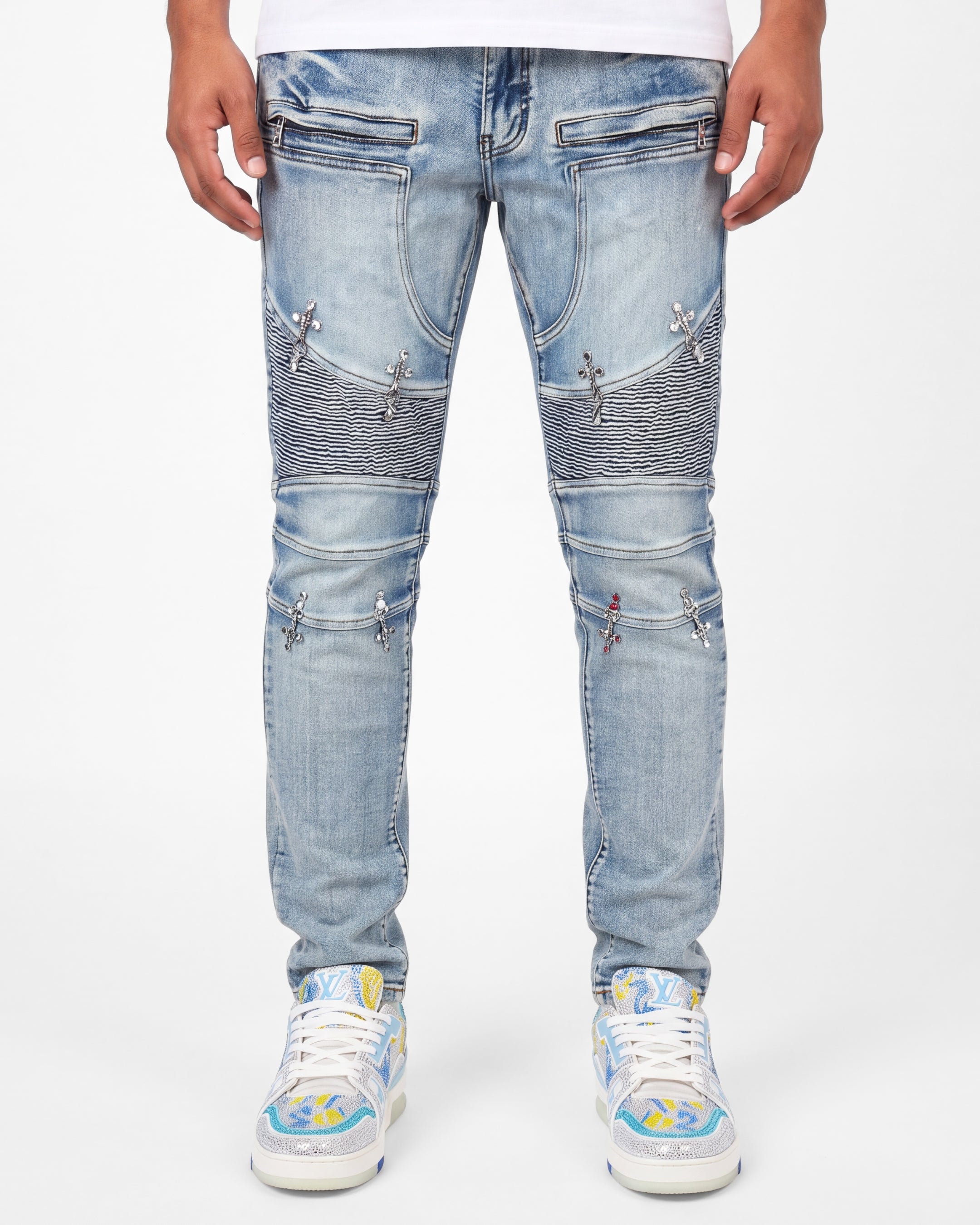 Crucifix Moto Light Indigo Denim