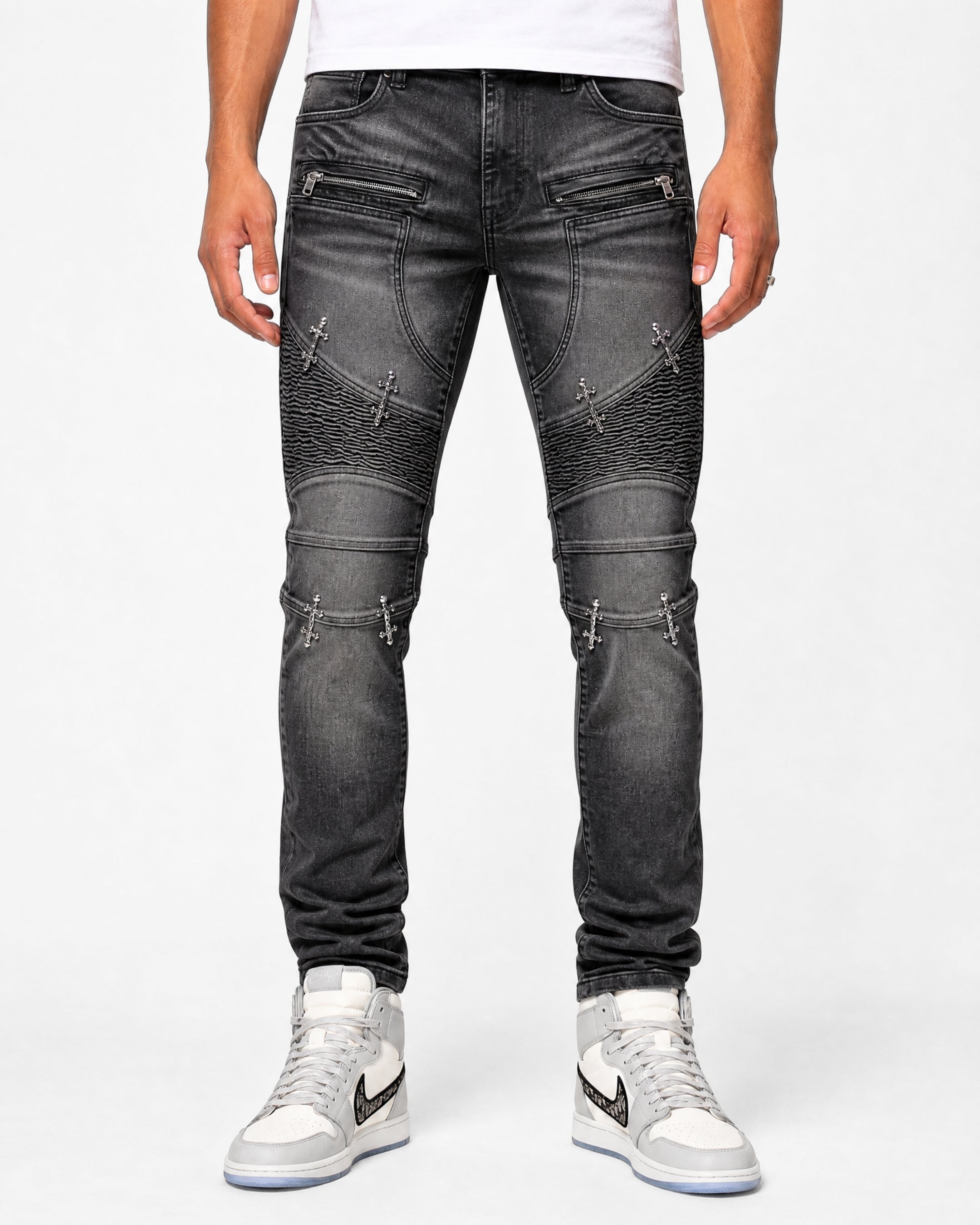 Crucifix Moto Wash Charcoal Denim