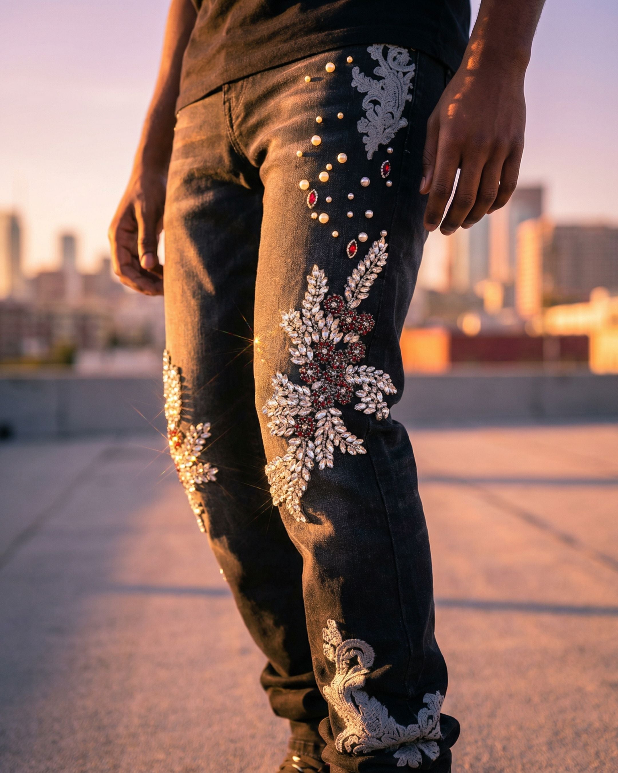 Bloodstone Baroque Crystal Black Denim Jean