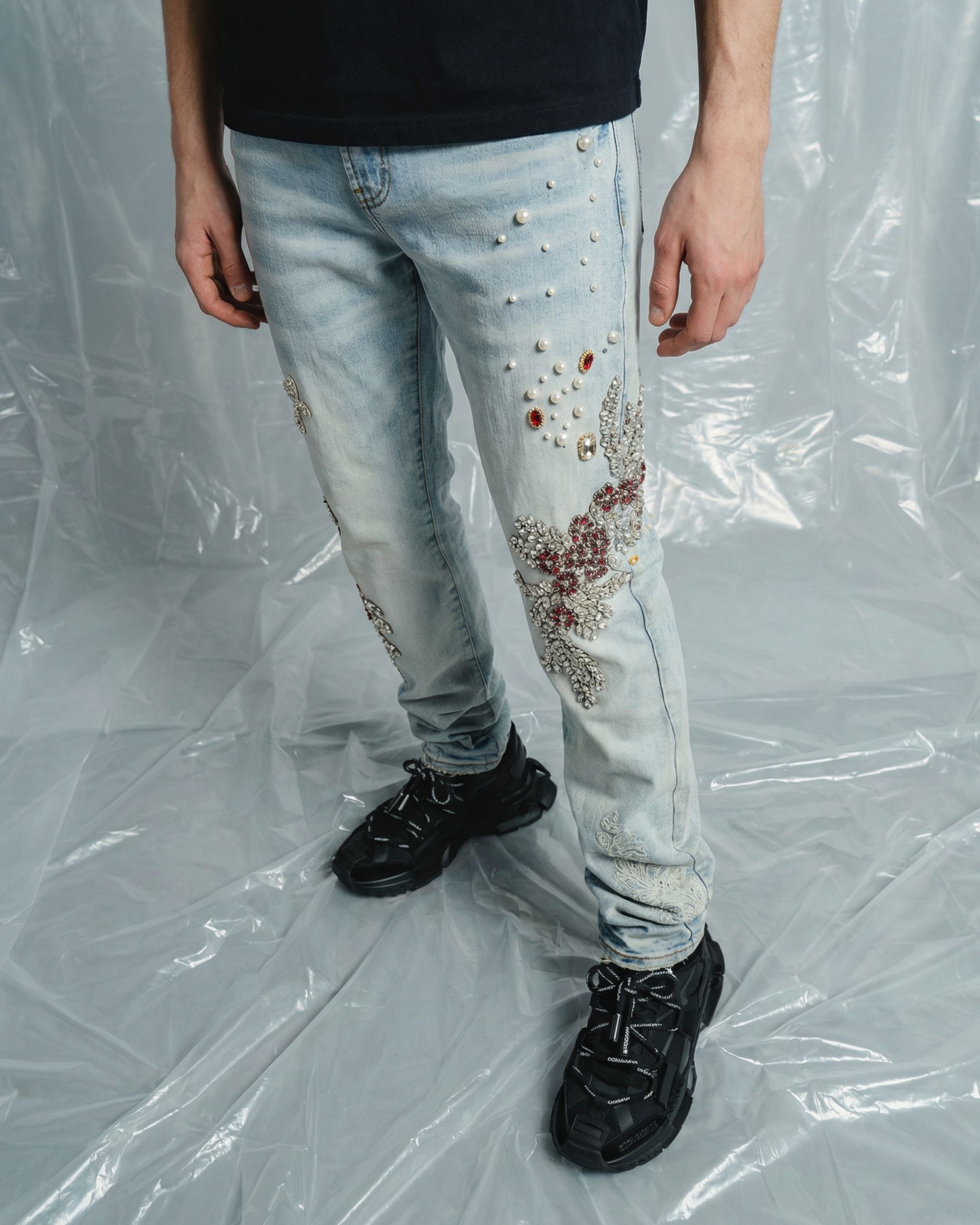 Bloodstone Baroque Crystal Light Indigo Denim Jean