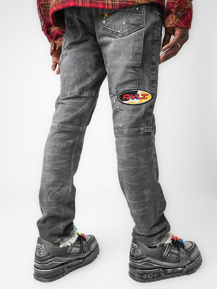 Revolt Worldwide Washed Gray Cargo Denim