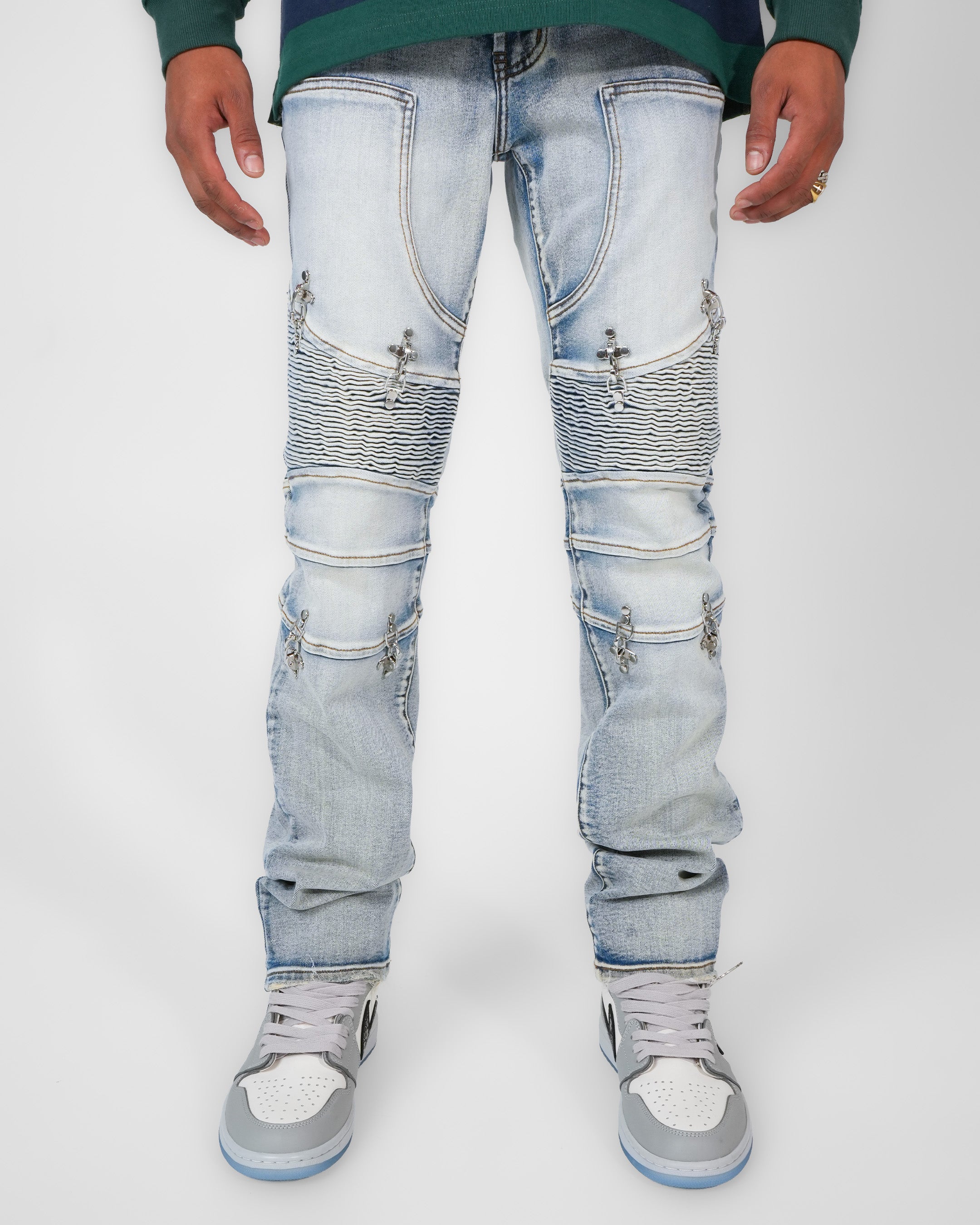 Crucifix Moto Light Indigo Denim