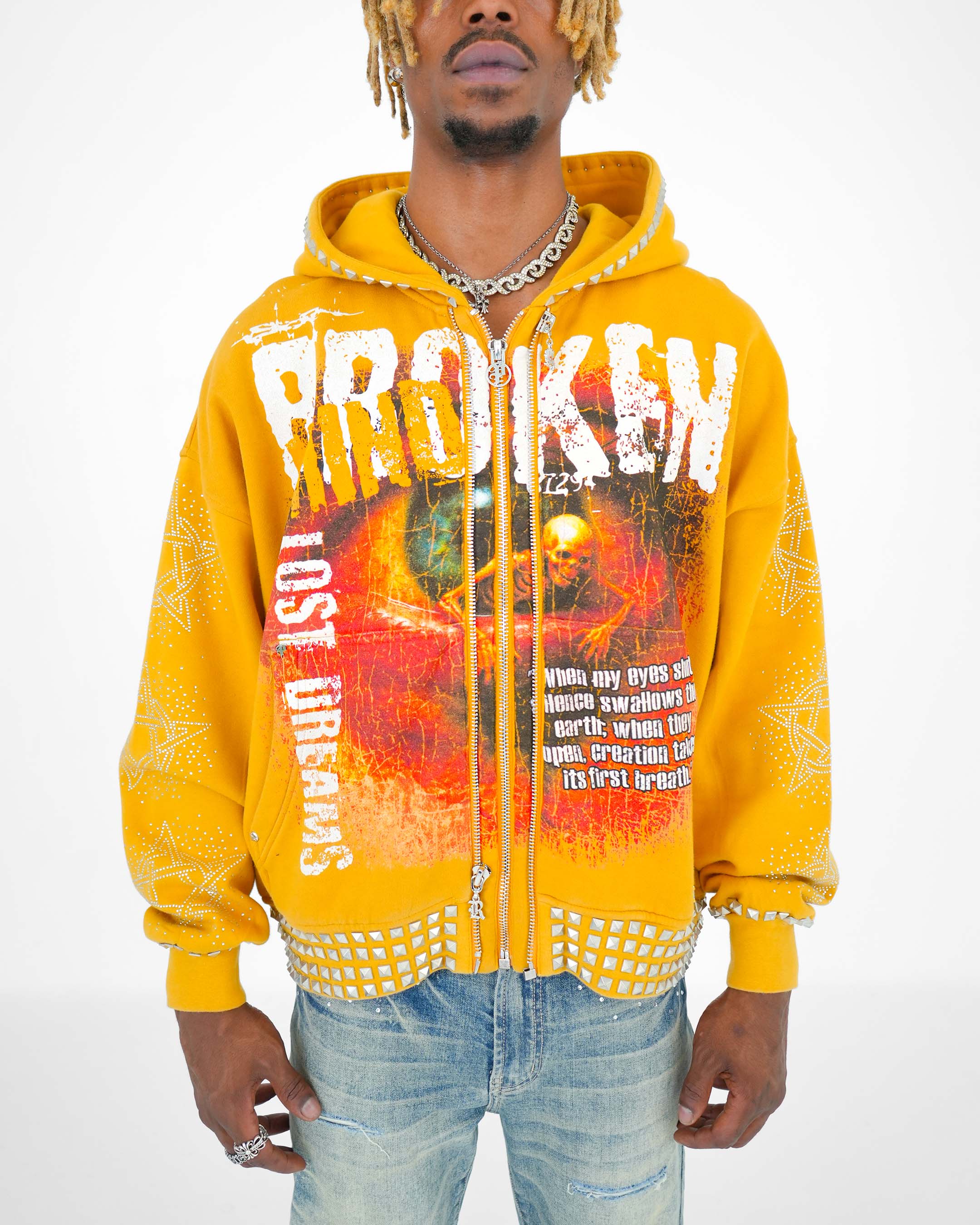 Broken Mind Yellow Zip Hoodie