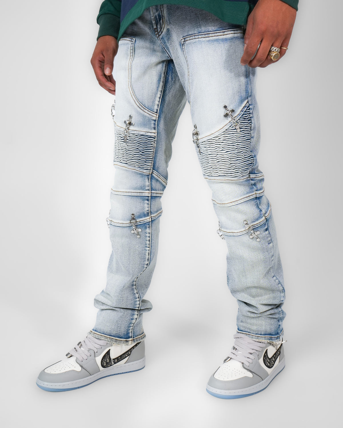 Crucifix Moto Light Indigo Denim