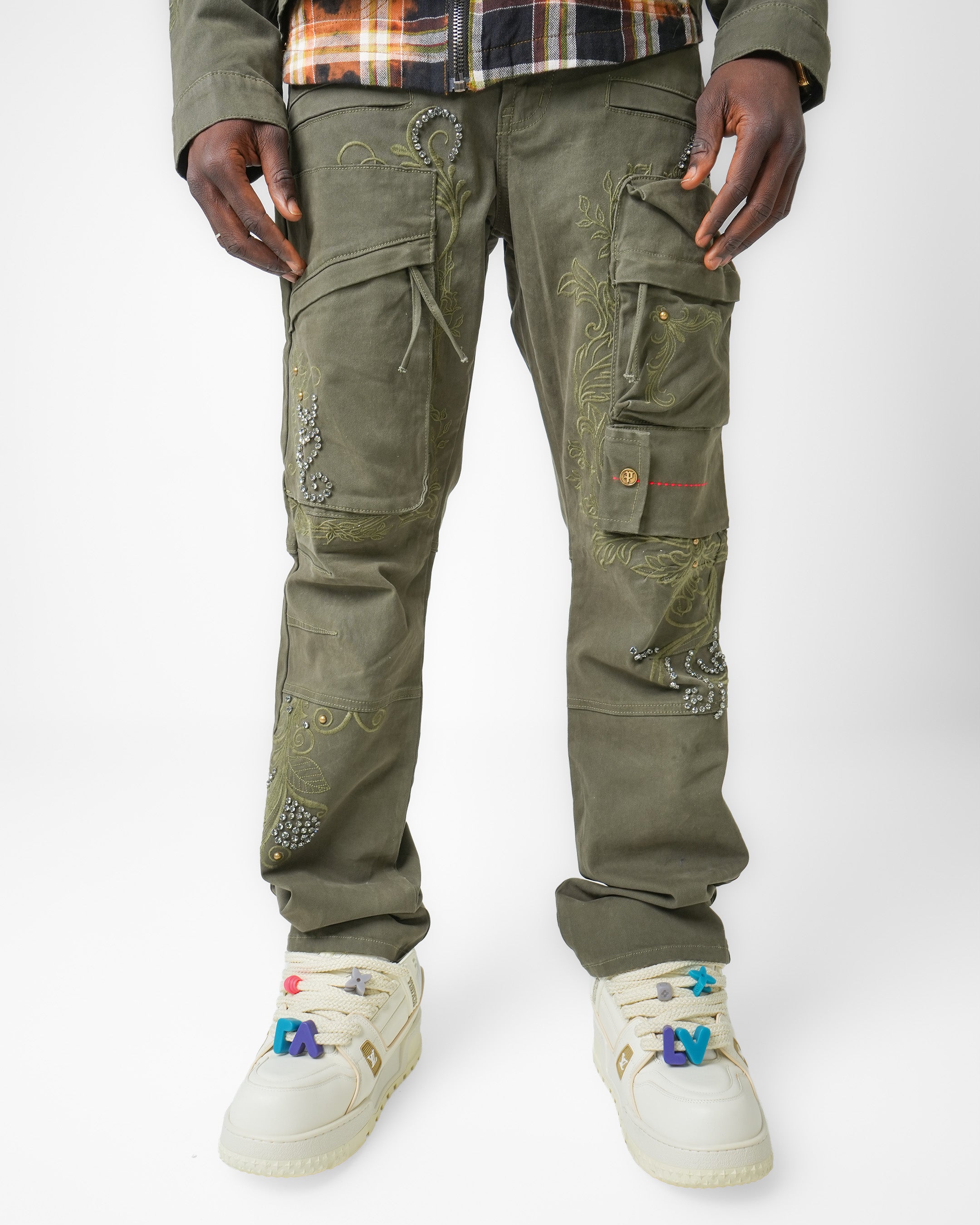 Gilded Garden Olive Cargo Denim