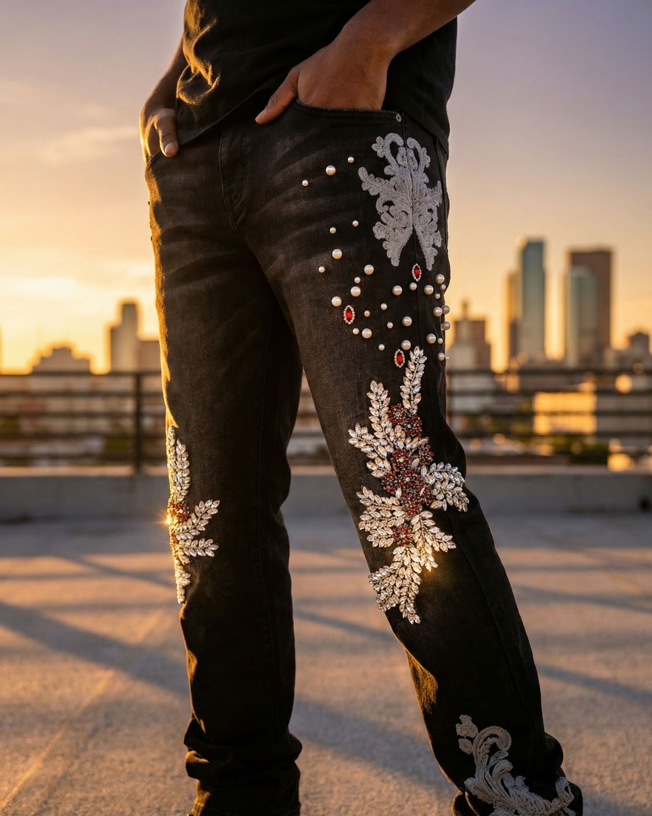 Bloodstone Baroque Crystal Black Denim Jean