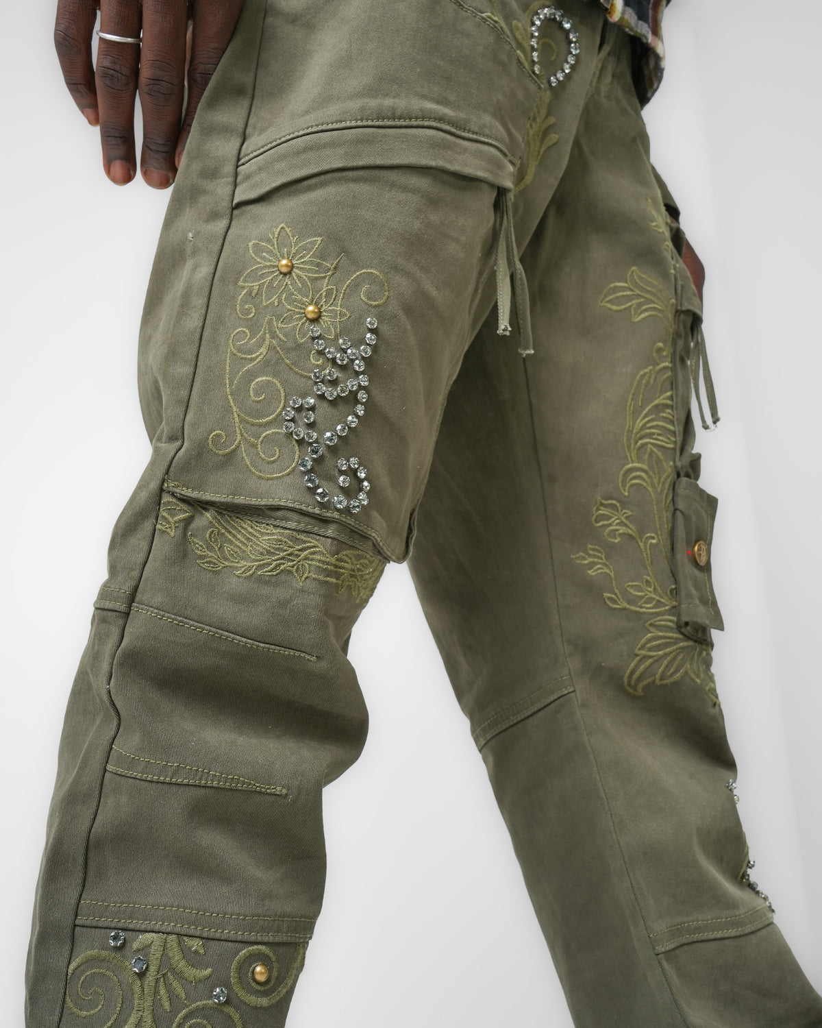 Gilded Garden Olive Cargo Denim