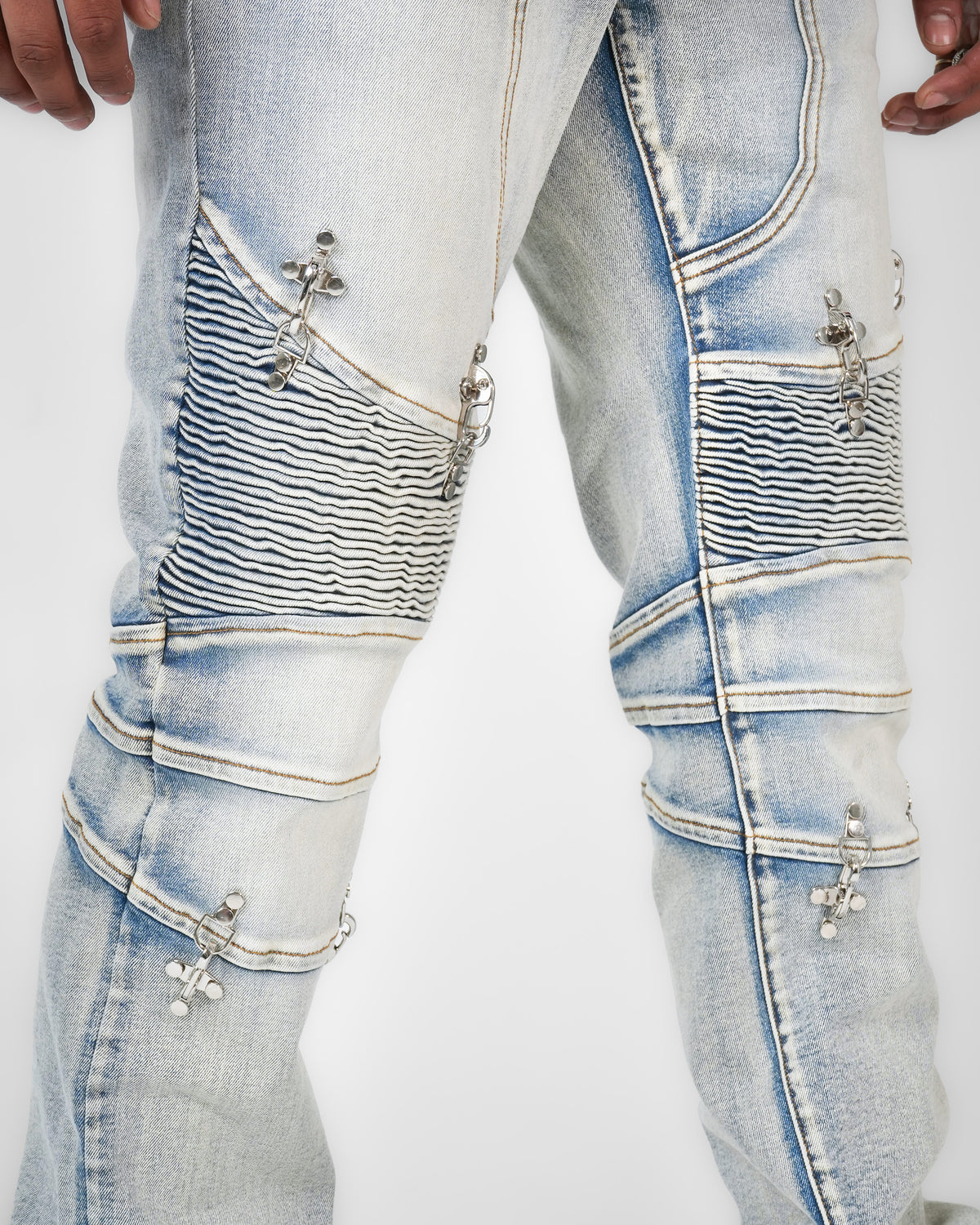 Crucifix Moto Light Indigo Denim