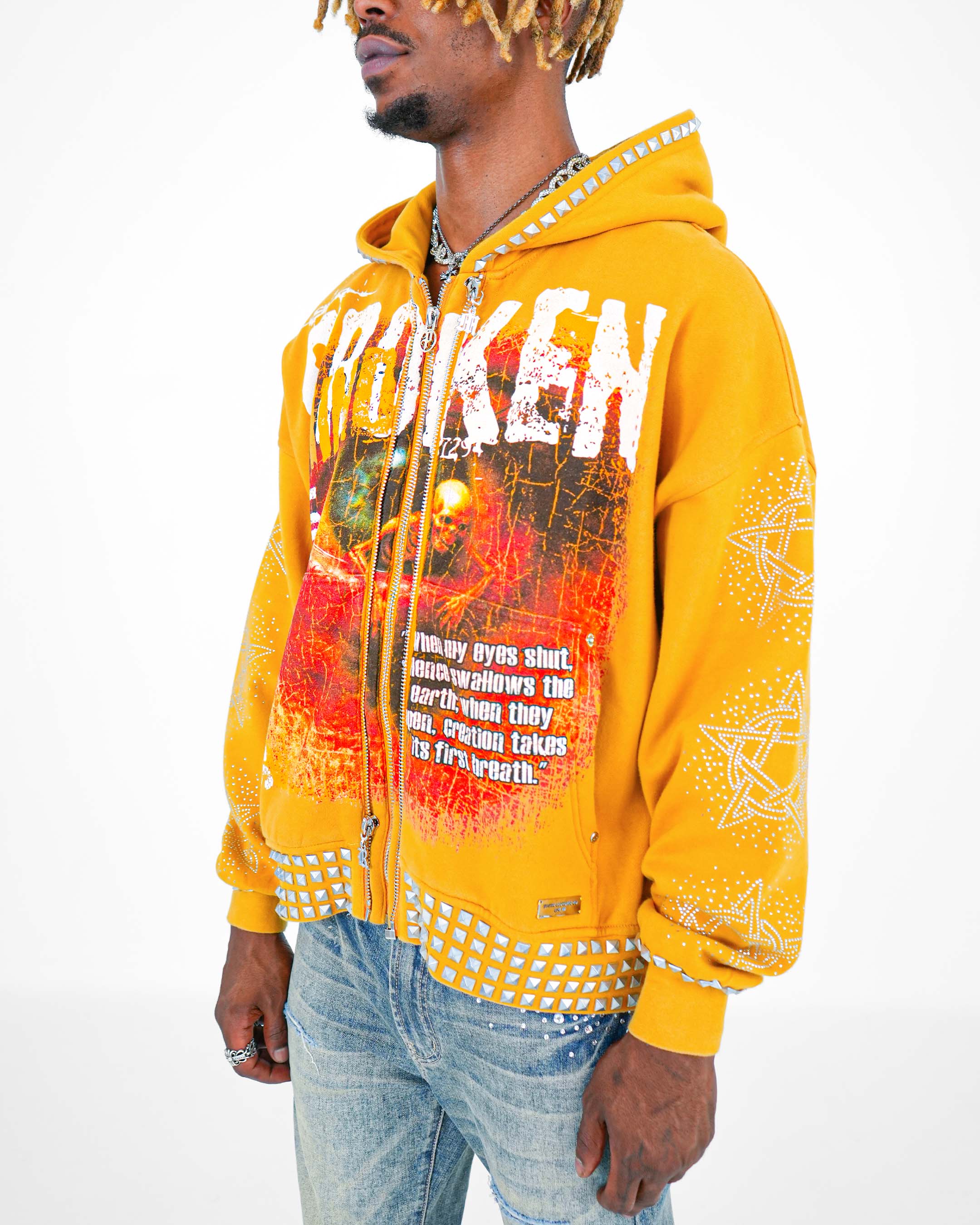 Broken Mind Yellow Zip Hoodie