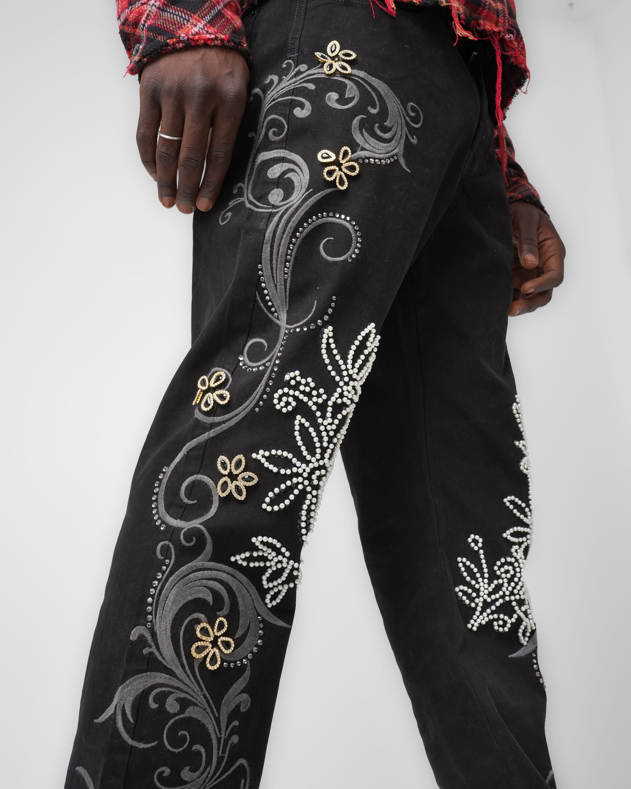 Silver Bloom Black Denim