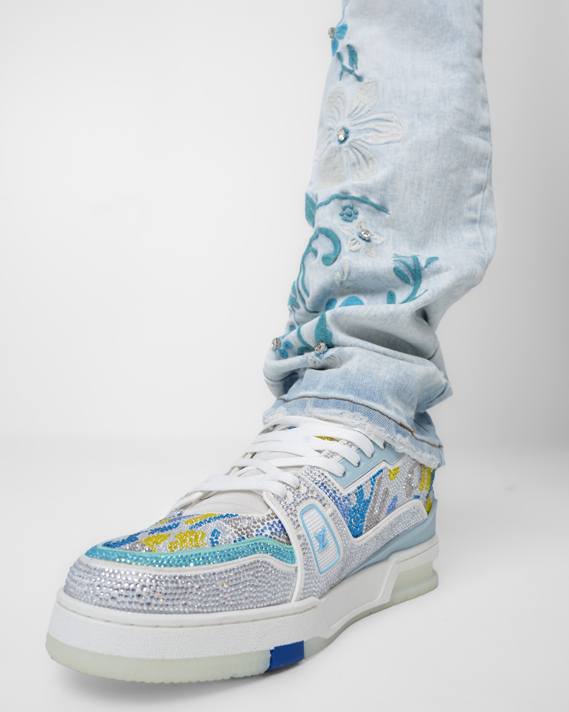 Aqua Fleur Light Embellished Denim