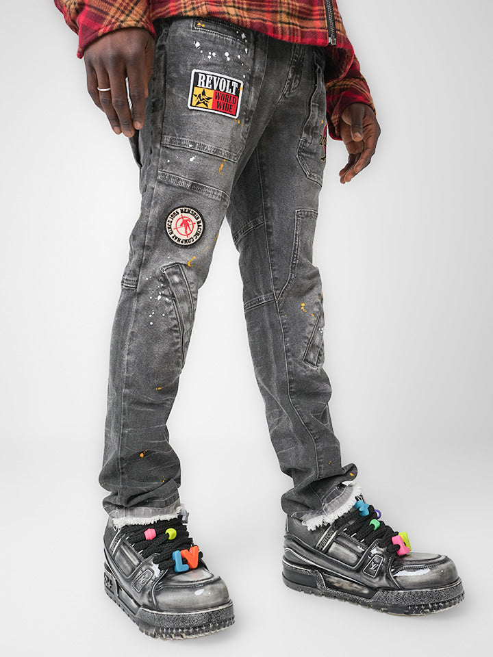 Revolt Worldwide Washed Gray Cargo Denim