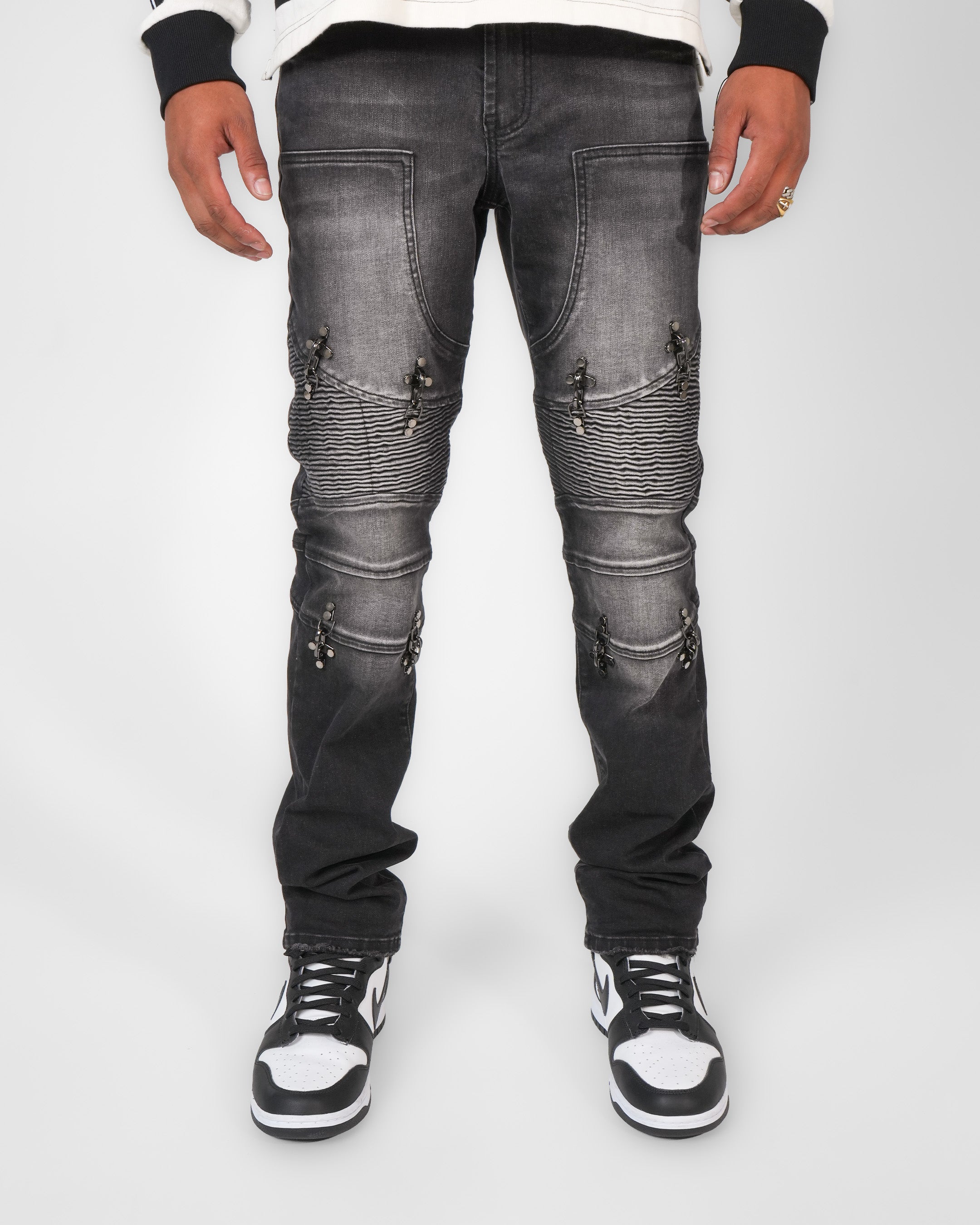 Crucifix Moto Wash Charcoal Denim
