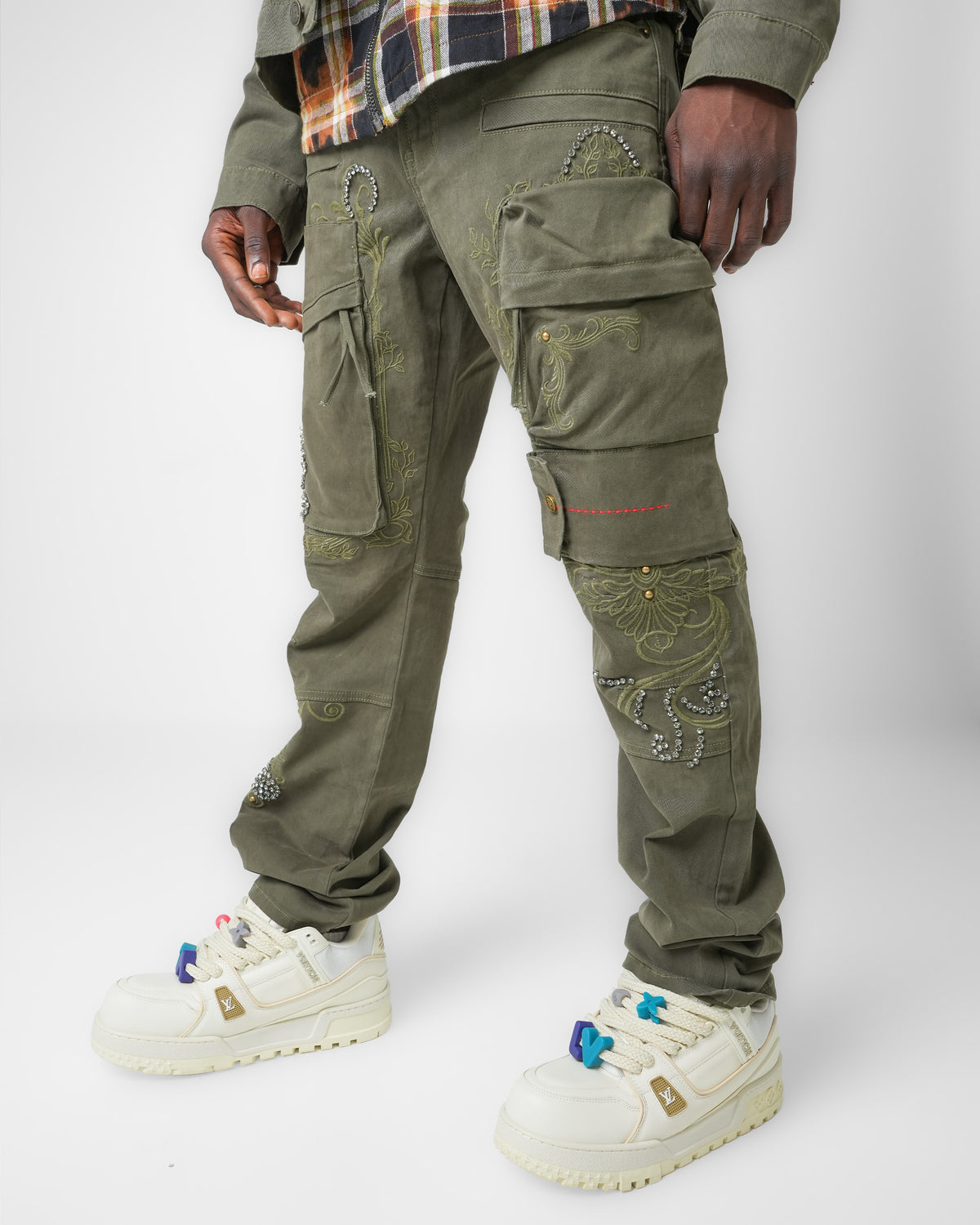 Gilded Garden Olive Cargo Denim