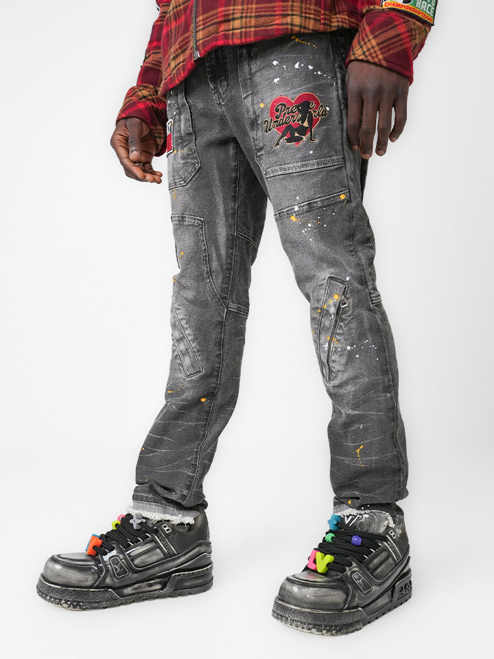 Revolt Worldwide Washed Gray Cargo Denim