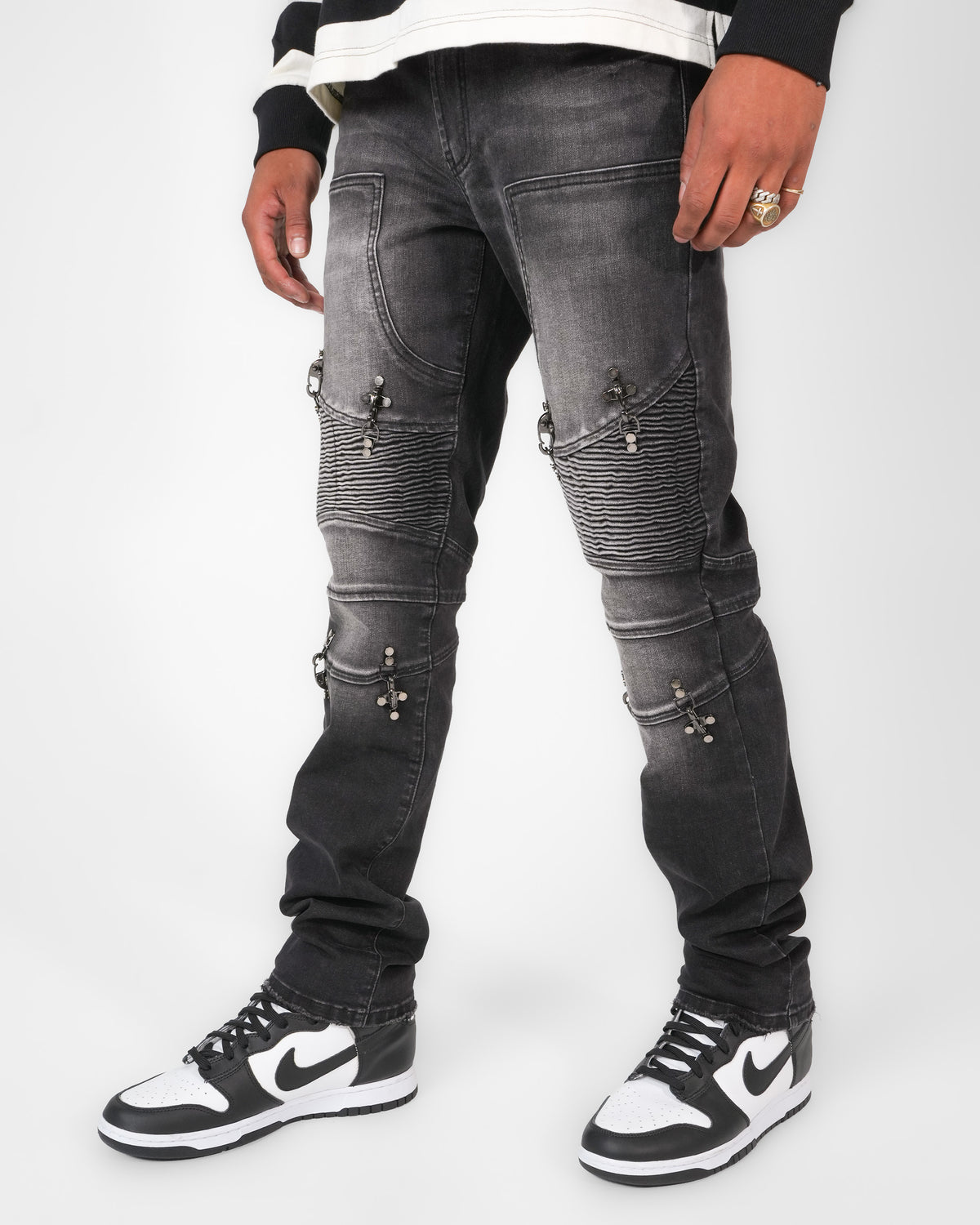 Crucifix Moto Wash Charcoal Denim
