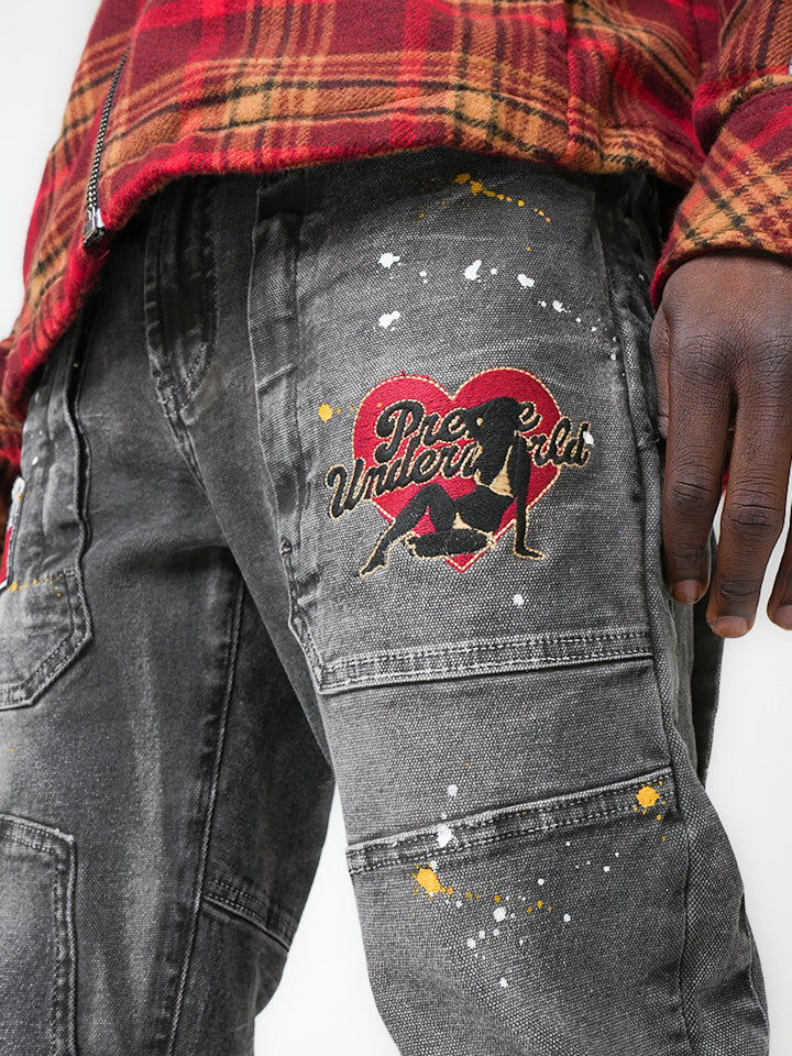 Revolt Worldwide Washed Gray Cargo Denim