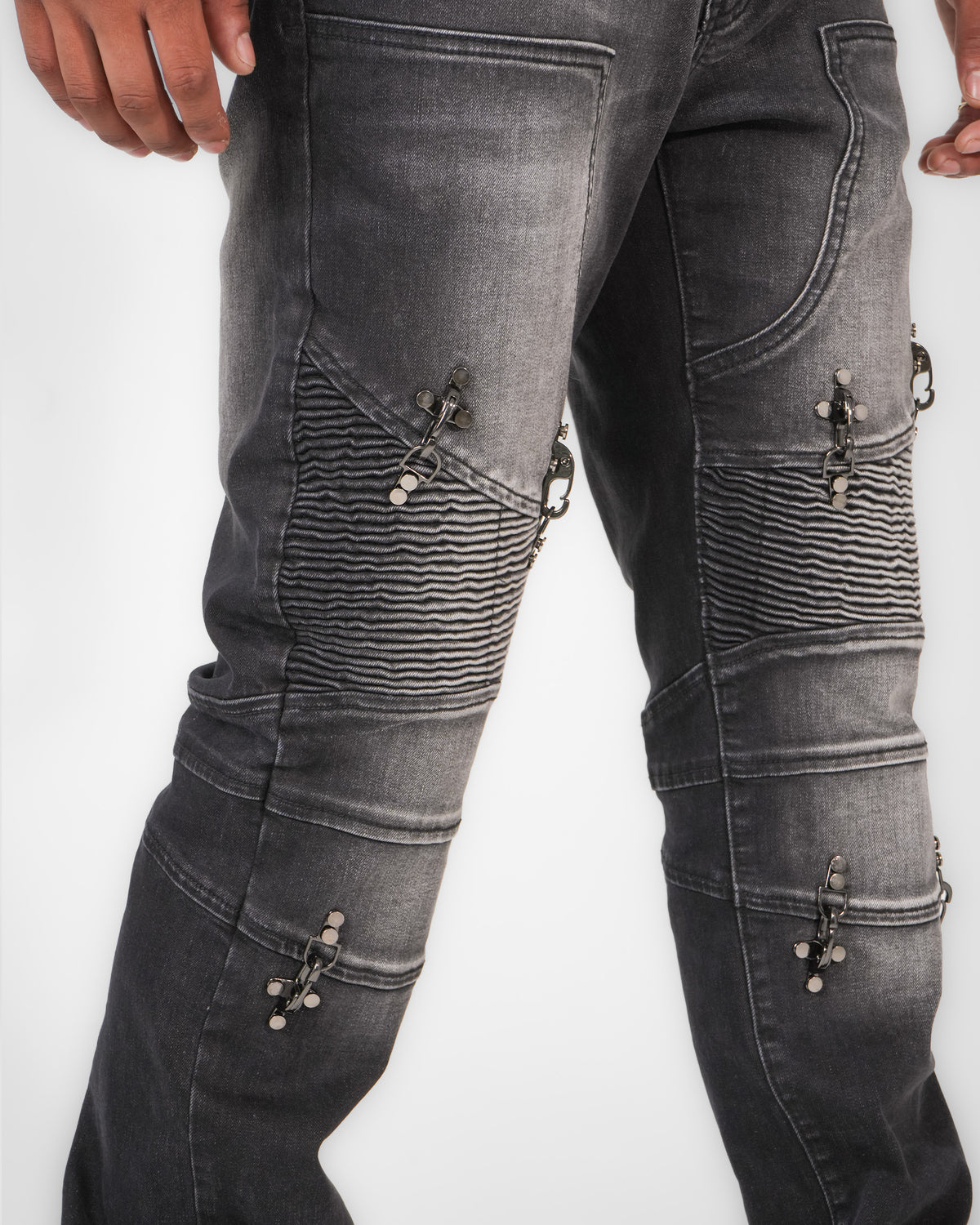 Crucifix Moto Wash Charcoal Denim