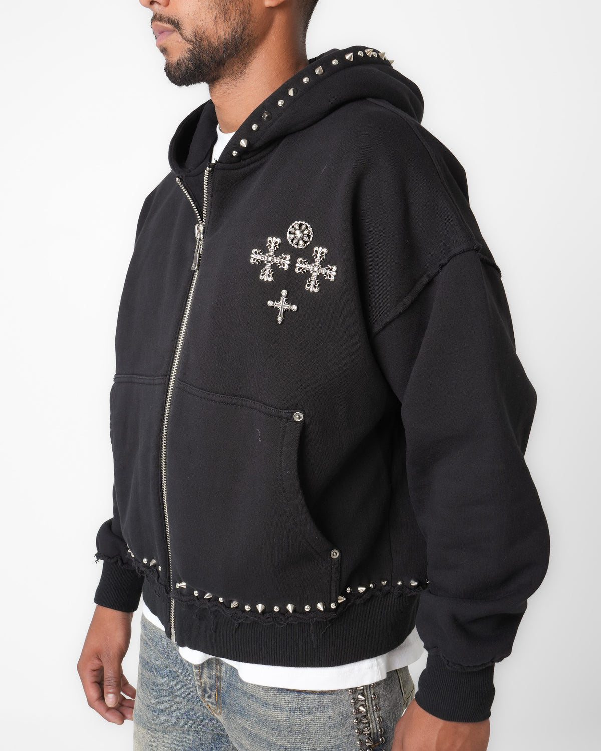 Gothic Cross Chrome Zip Hoodie