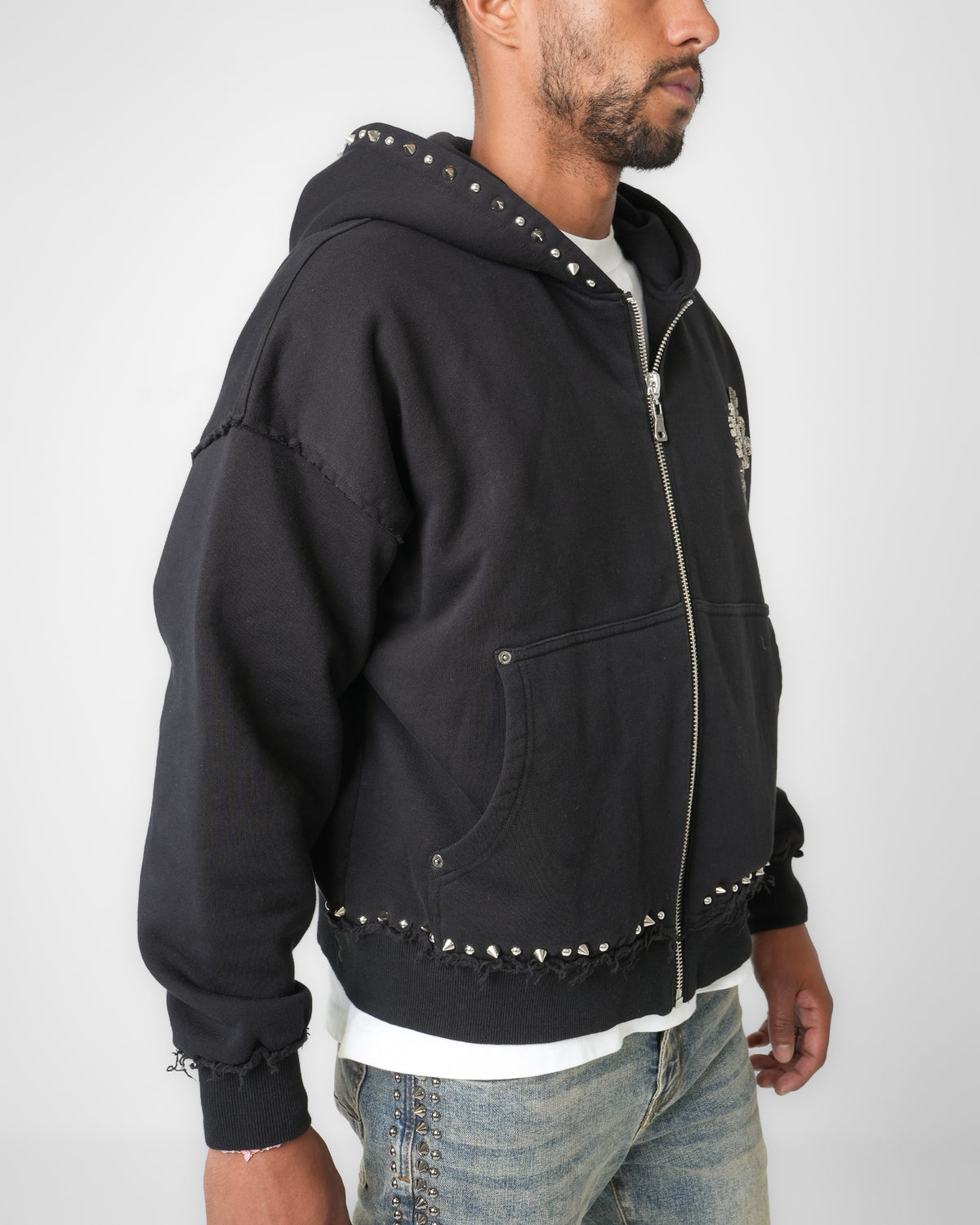 Gothic Cross Chrome Zip Hoodie