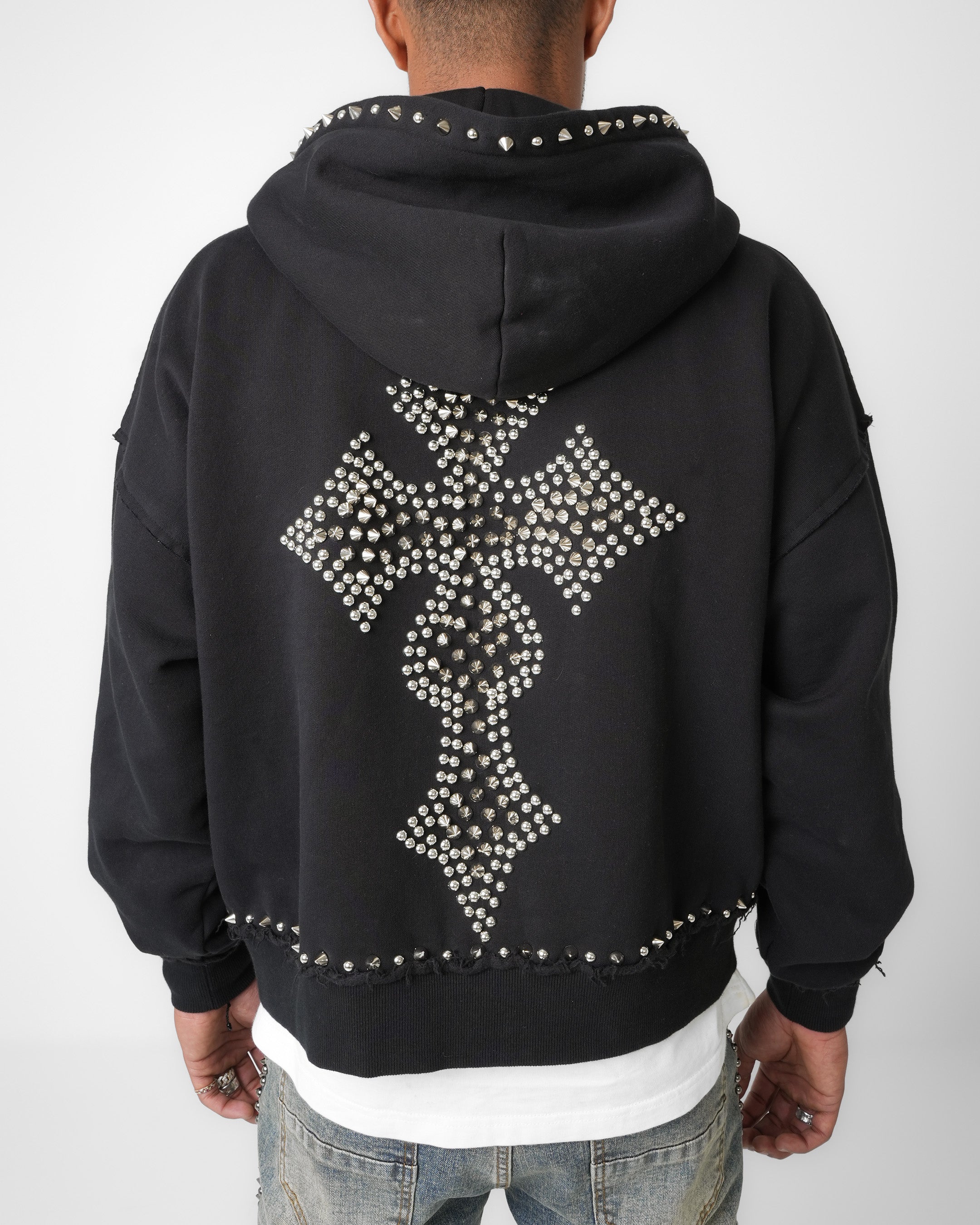 Gothic Cross Chrome Zip Hoodie