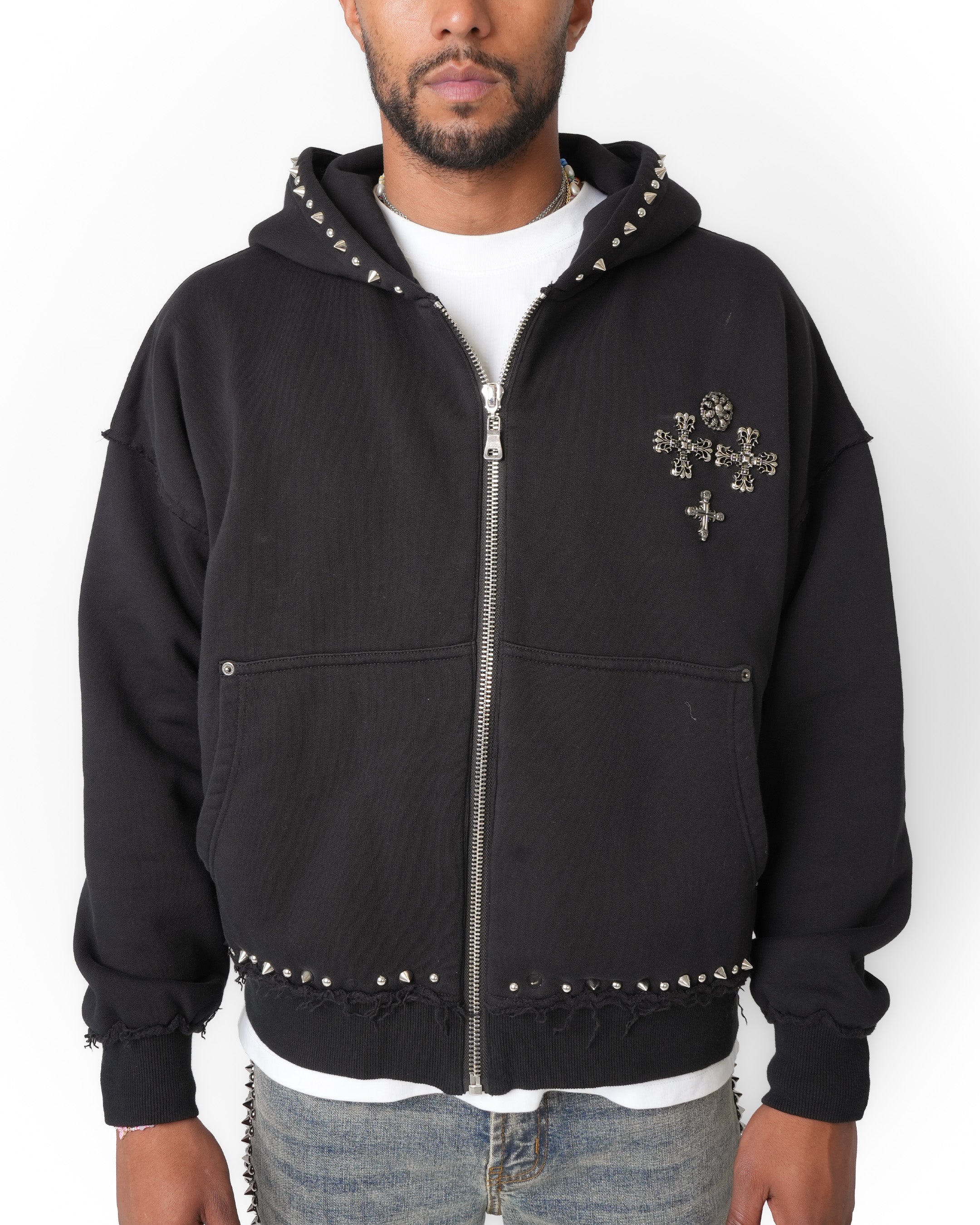 Gothic Cross Chrome Zip Hoodie