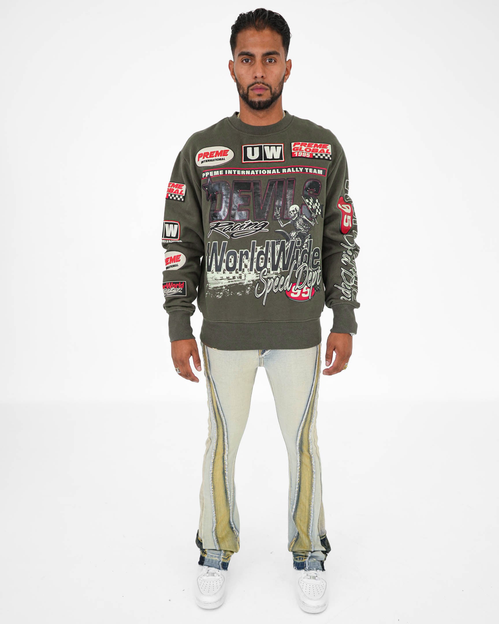 Devils Racing Olive Crewneck