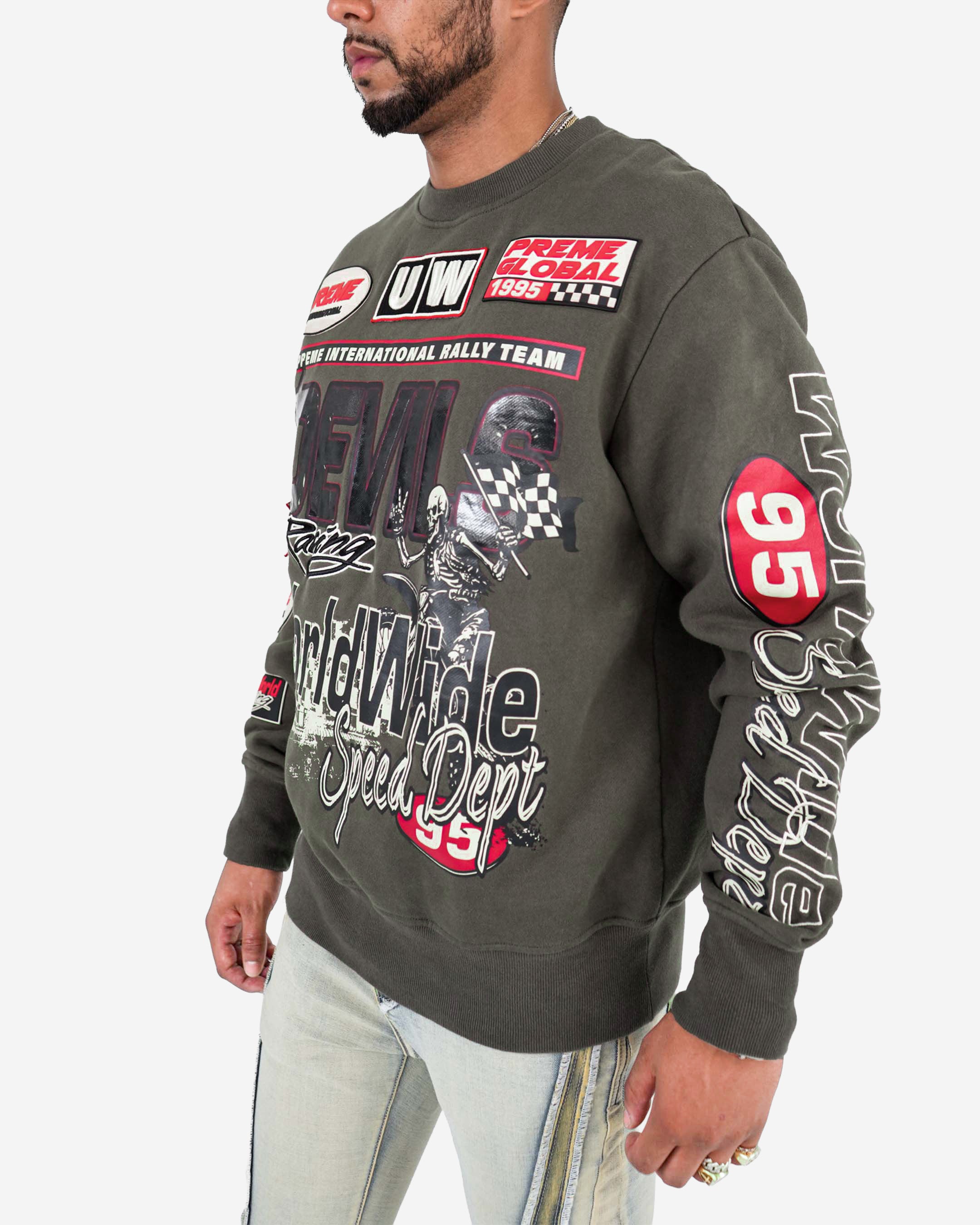 Devils Racing Olive Crewneck