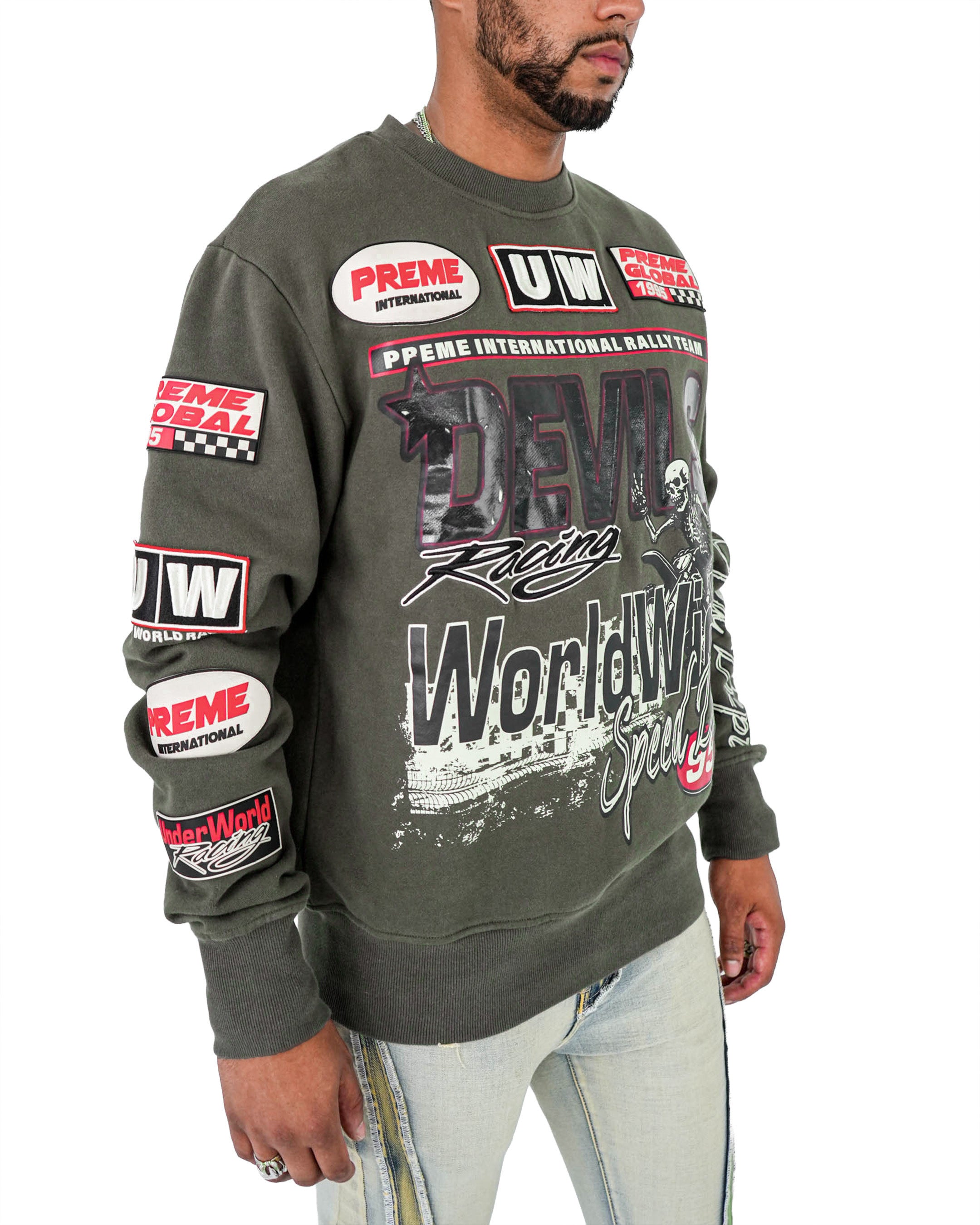 Devils Racing Olive Crewneck