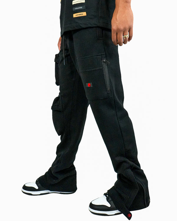 Vandal Black Cargo Semi-Stacked Sweatpants