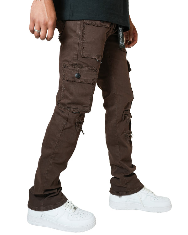 The Nomad Chocolate Semi-Stacked Cargo Denim Jean