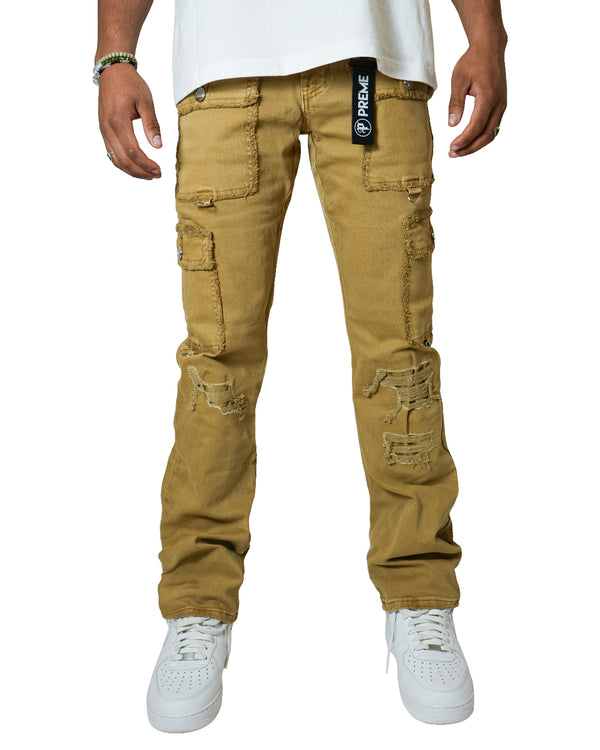 The Nomad Khaki Semi-Stacked Cargo Denim Jean