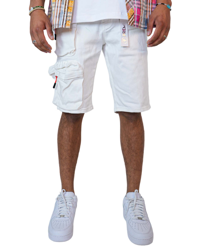 The Nomad White Stacked Cargo Denim Jean Short