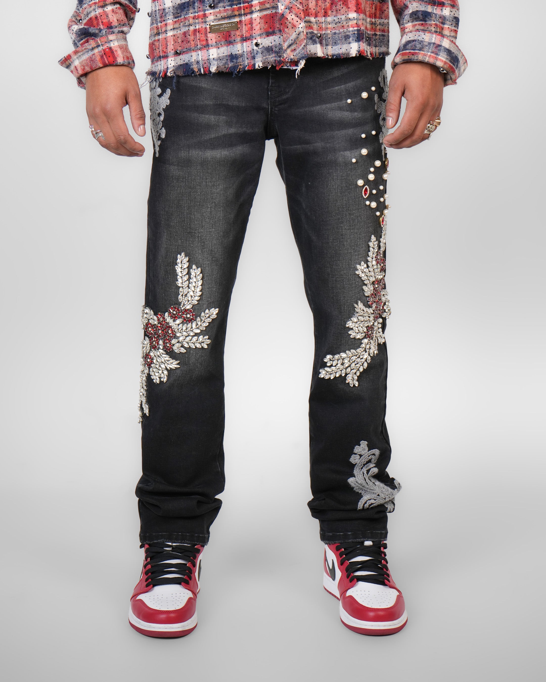 Bloodstone Baroque Crystal Black Denim Jean
