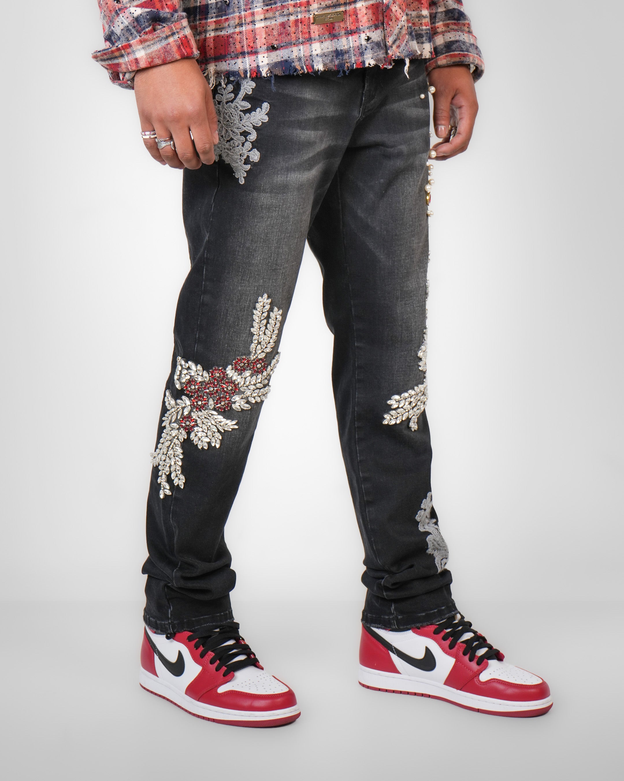 Bloodstone Baroque Crystal Black Denim Jean