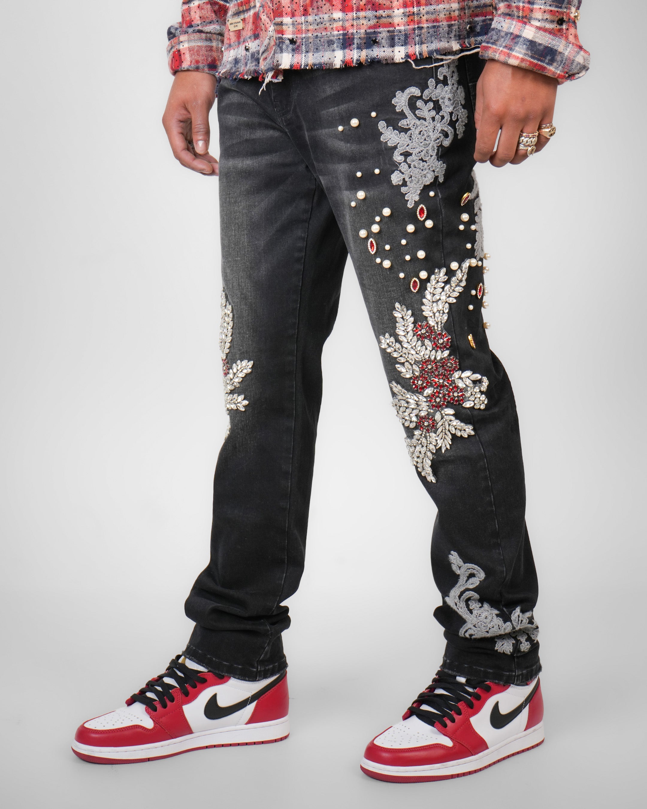 Bloodstone Baroque Crystal Black Denim Jean