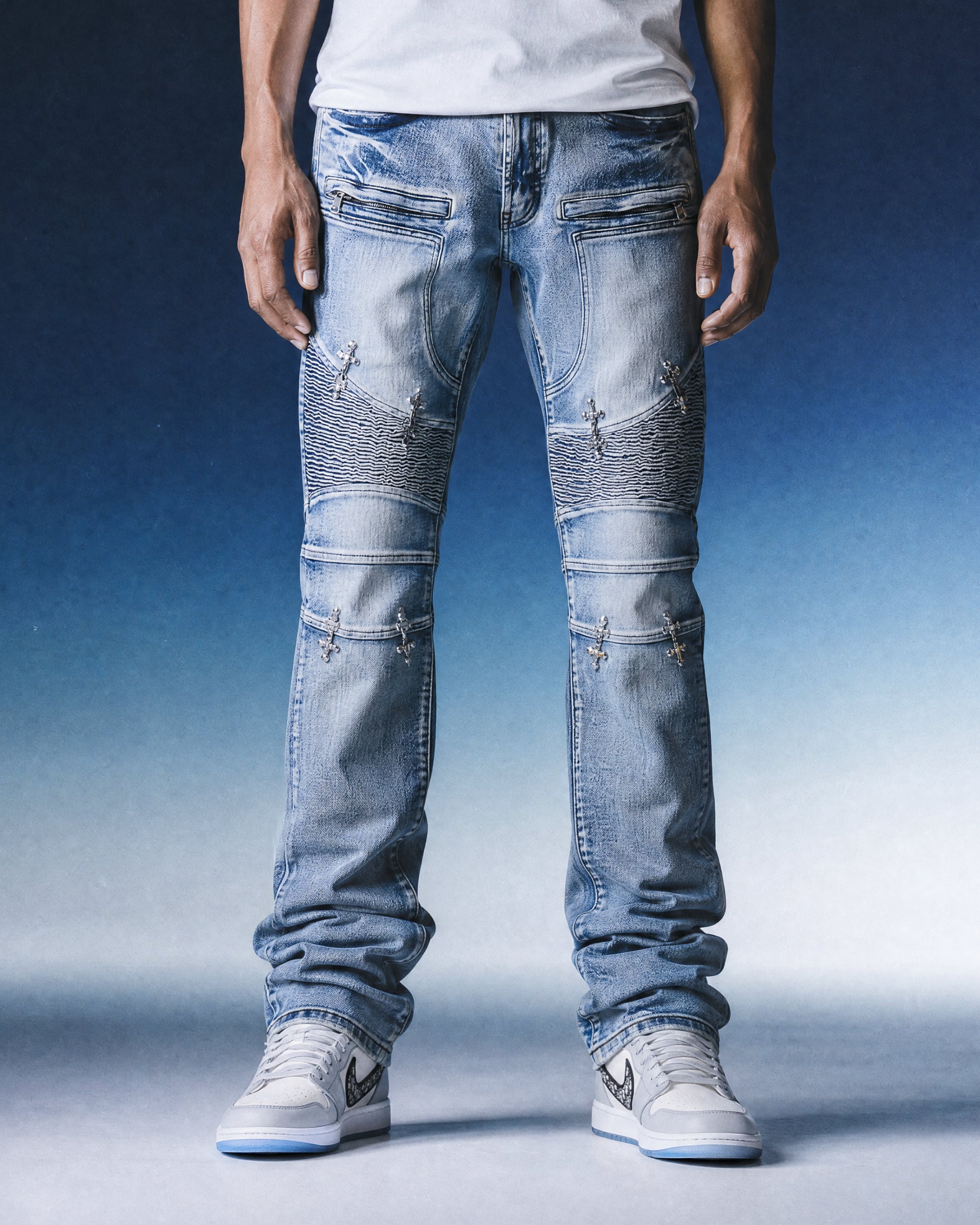 Crucifix Moto Light Indigo Denim