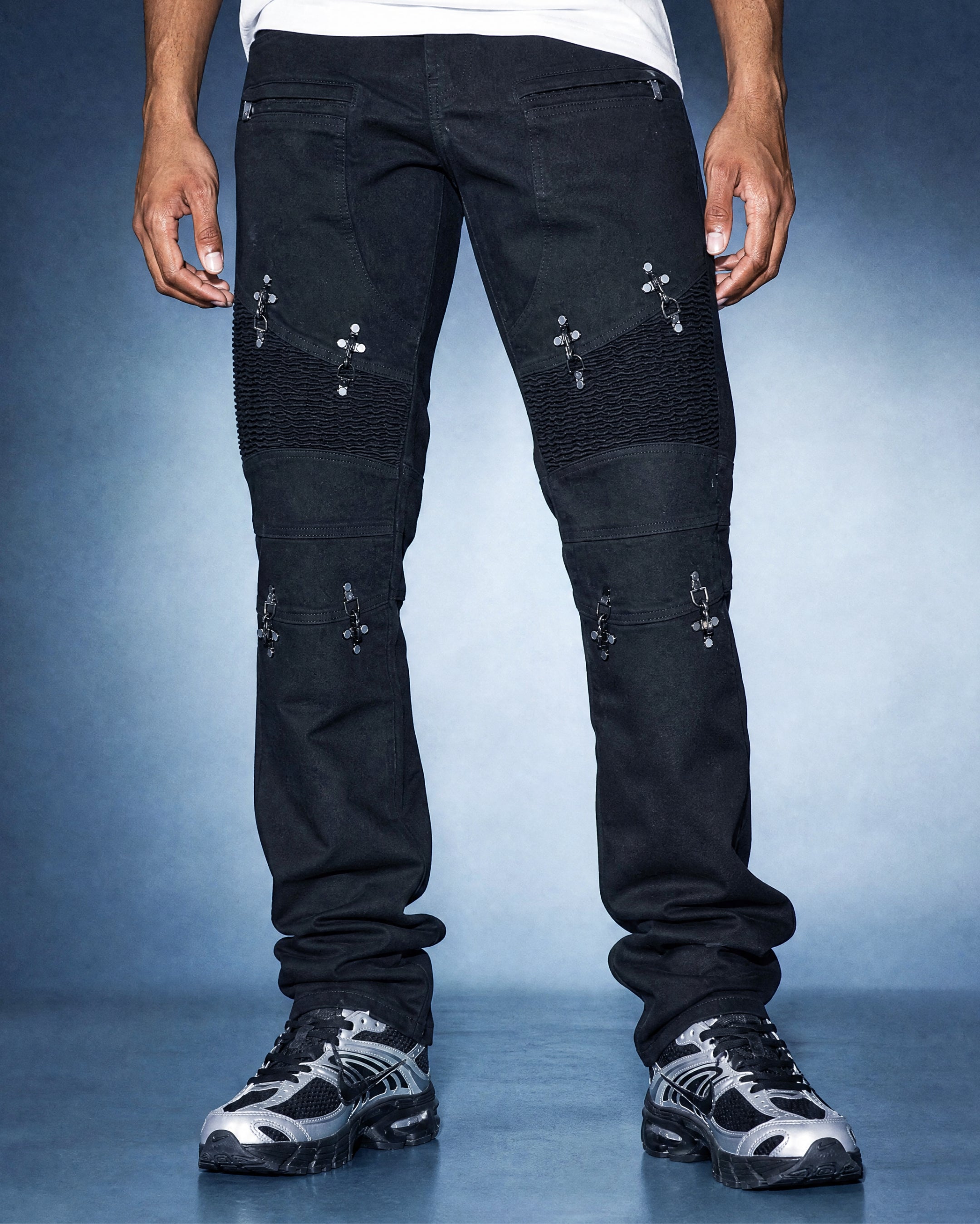 Crucifix Moto Black Denim