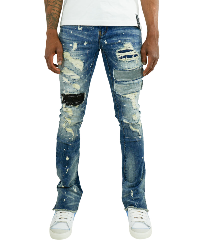 Stitch Indigo Cargo Flare Denim Jean