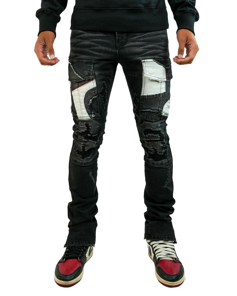 Ryker Black Cargo Flare Denim Jean