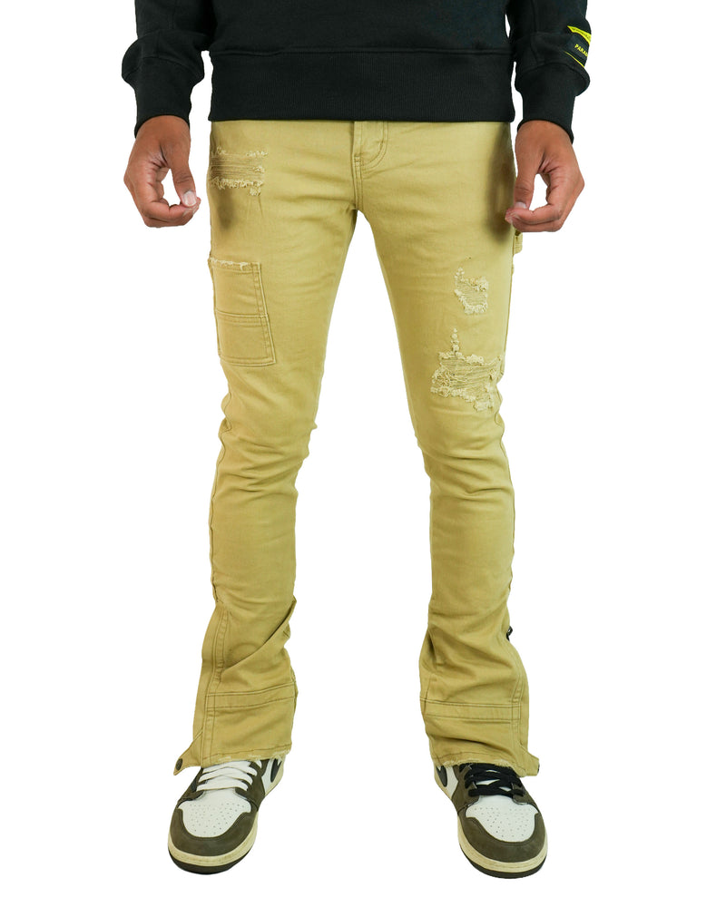 Cassian Khaki Twill Flare Denim Jean
