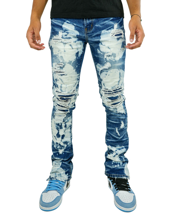 Bleached Stacked Indigo Denim Jean
