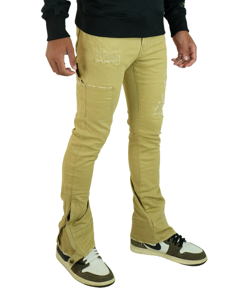 Cassian Khaki Twill Flare Denim Jean